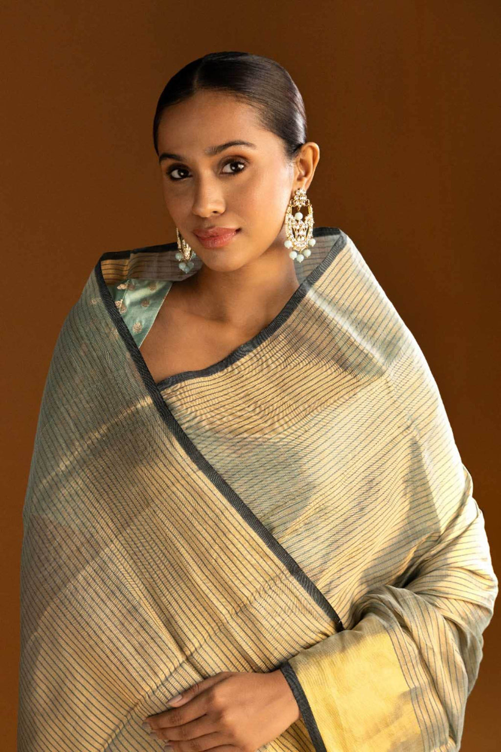 Grey Chanderi Tissue Silk Cotton Saree