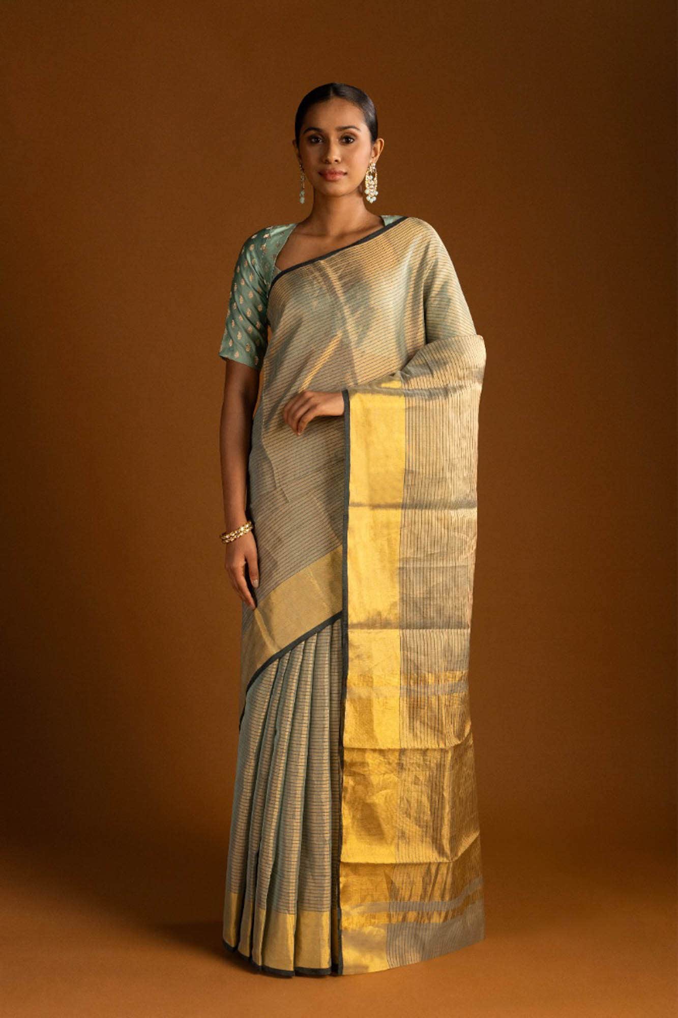 Grey Chanderi Tissue Silk Cotton Saree