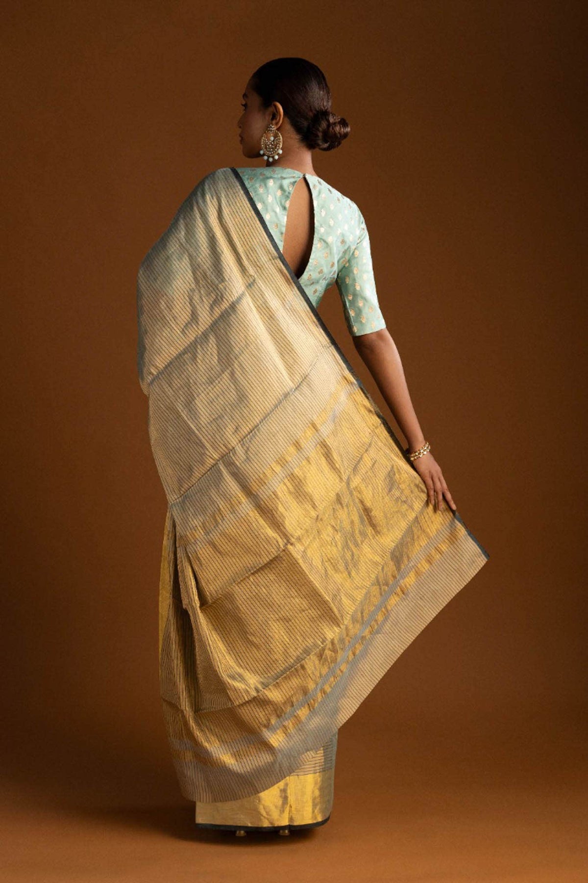 Grey Chanderi Tissue Silk Cotton Saree