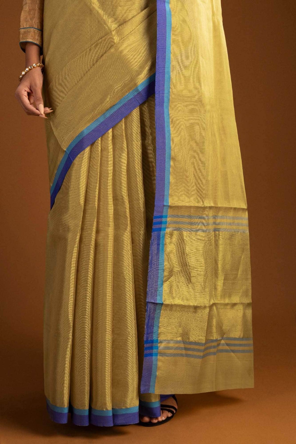 Gold Chanderi Tissue Silk Cotton Saree