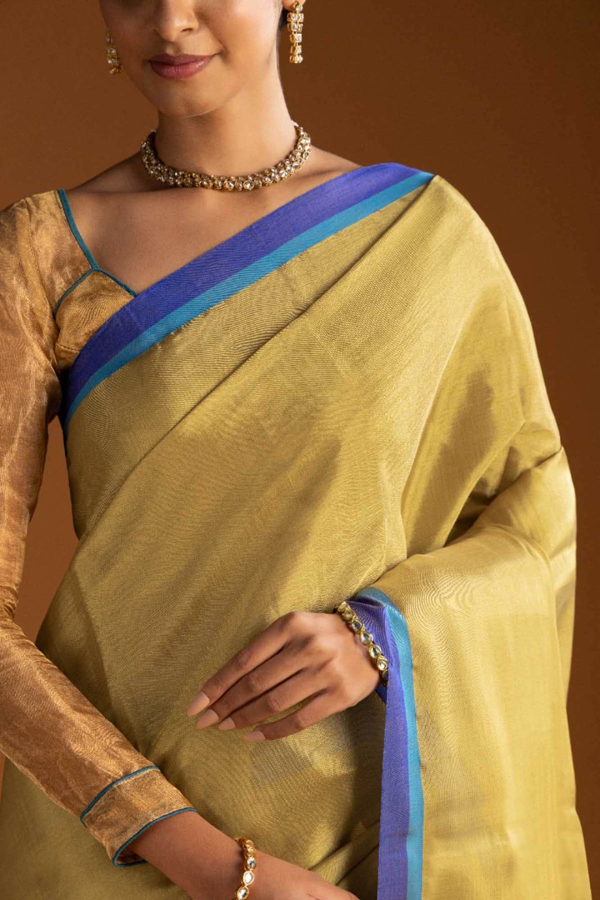 Gold Chanderi Tissue Silk Cotton Saree