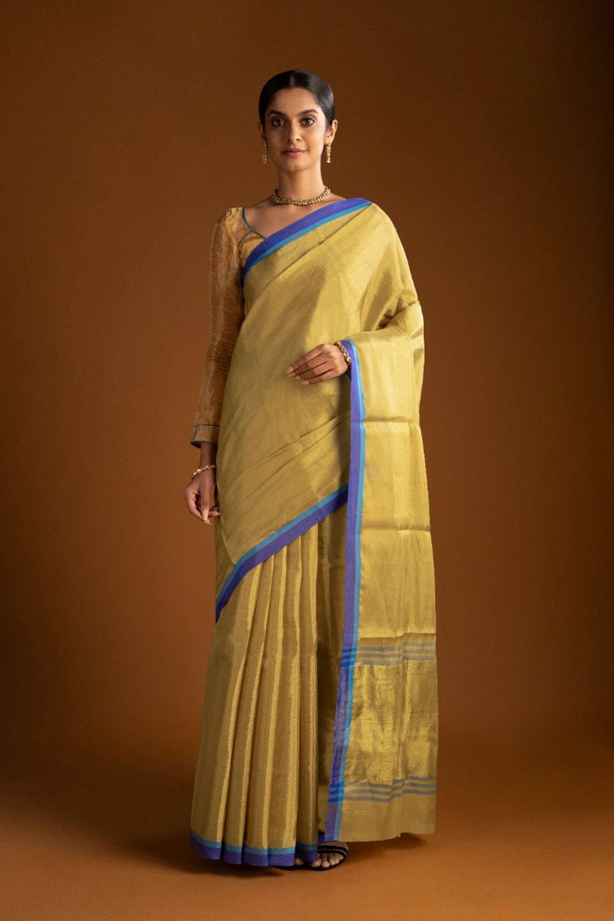 Gold Chanderi Tissue Silk Cotton Saree