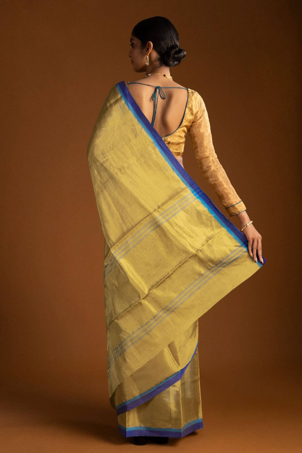 Gold Chanderi Tissue Silk Cotton Saree