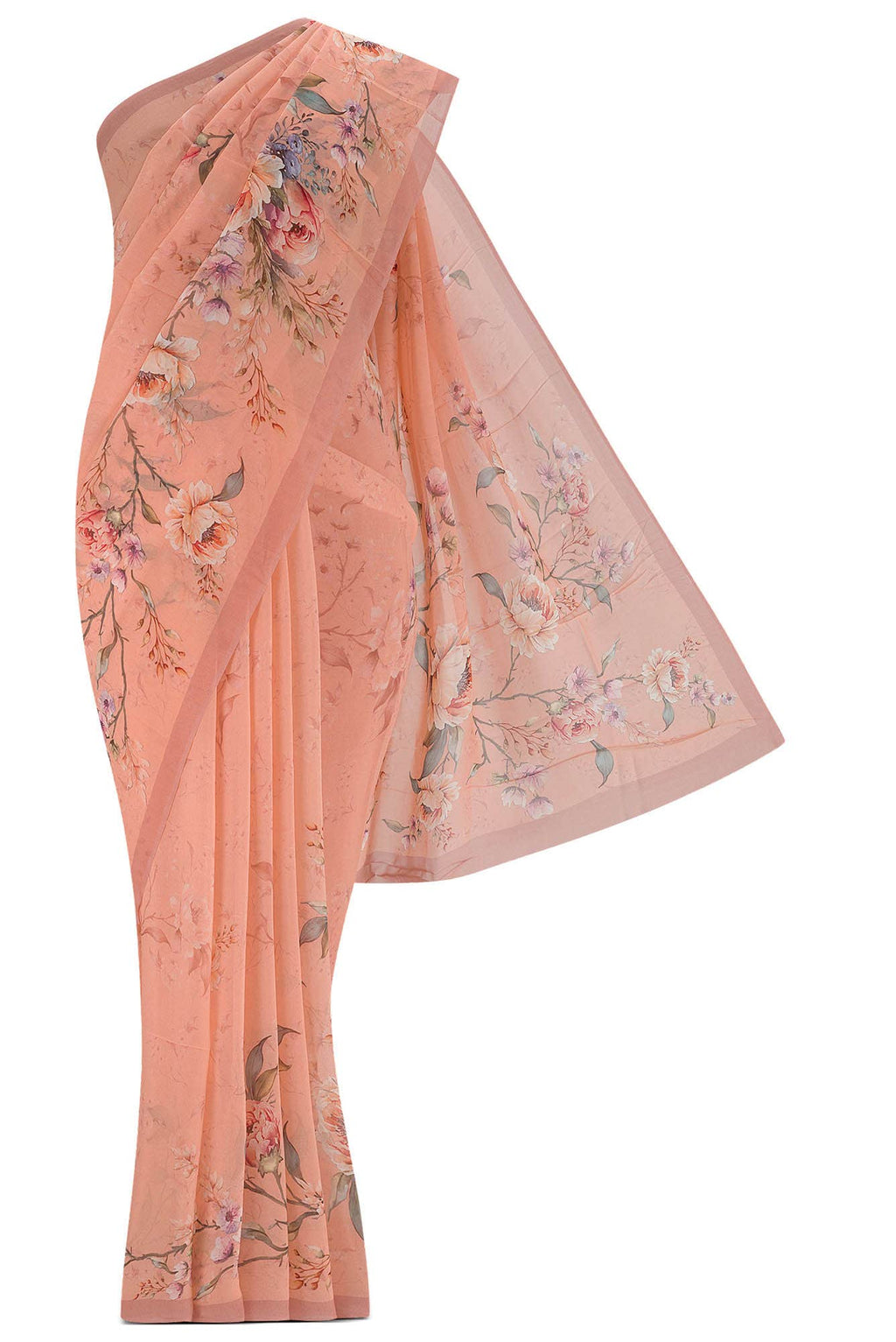 Peach Blended Georgette Saree