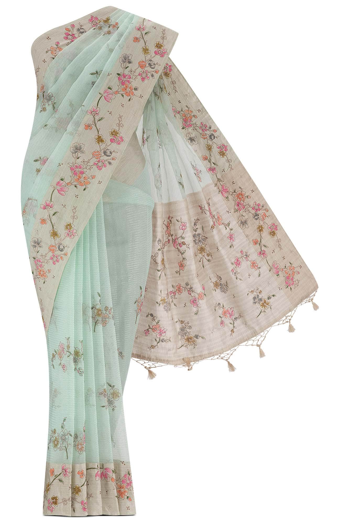 Green Blended Organza Silk Saree
