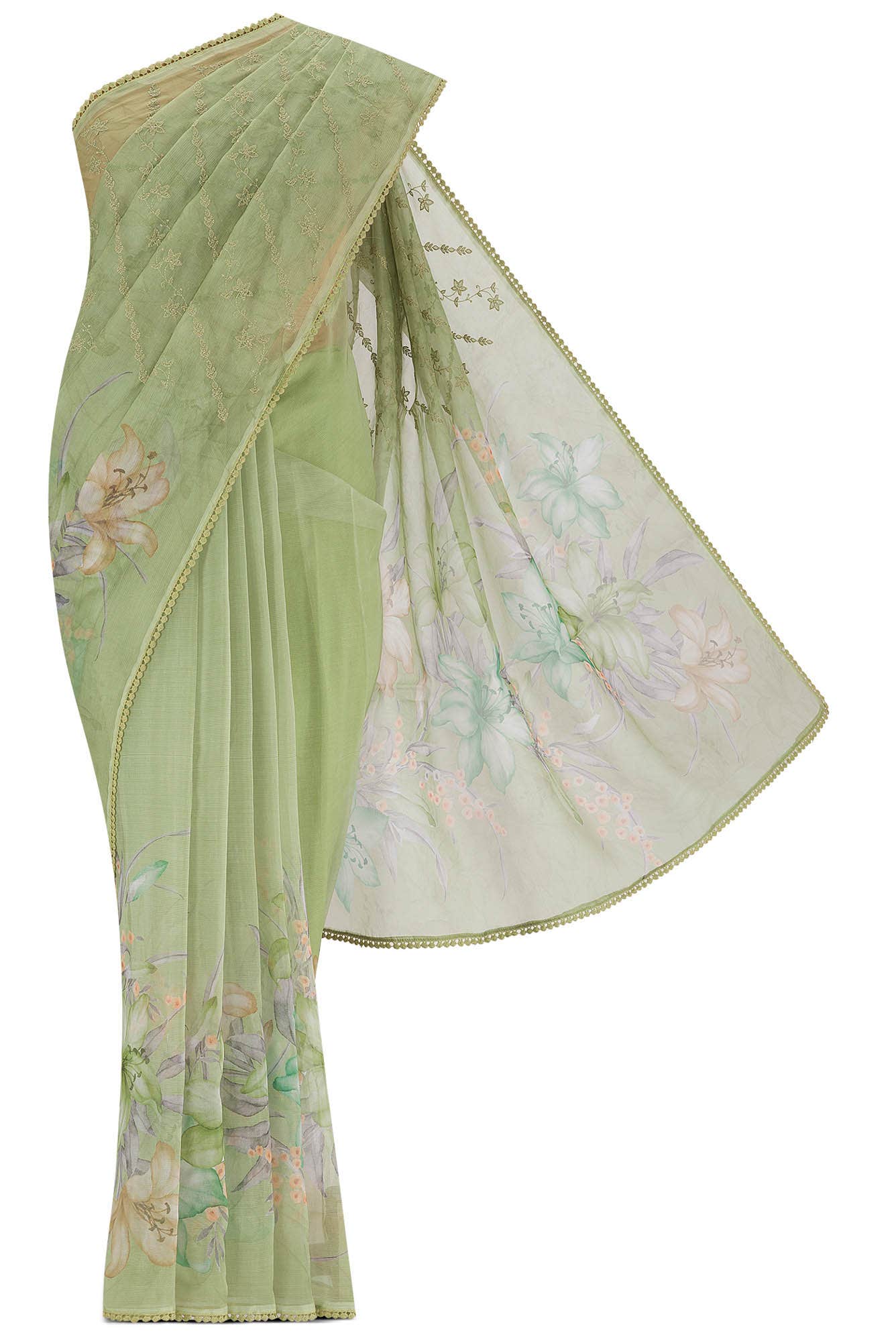 Green Blended Organza Silk Saree