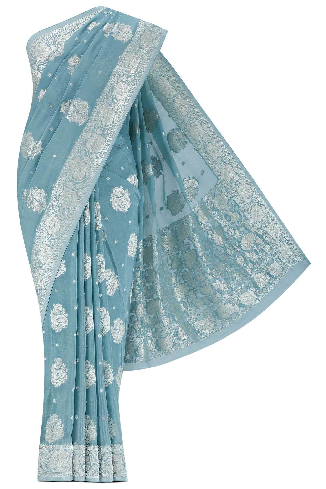 Blue Blended Crepe Saree