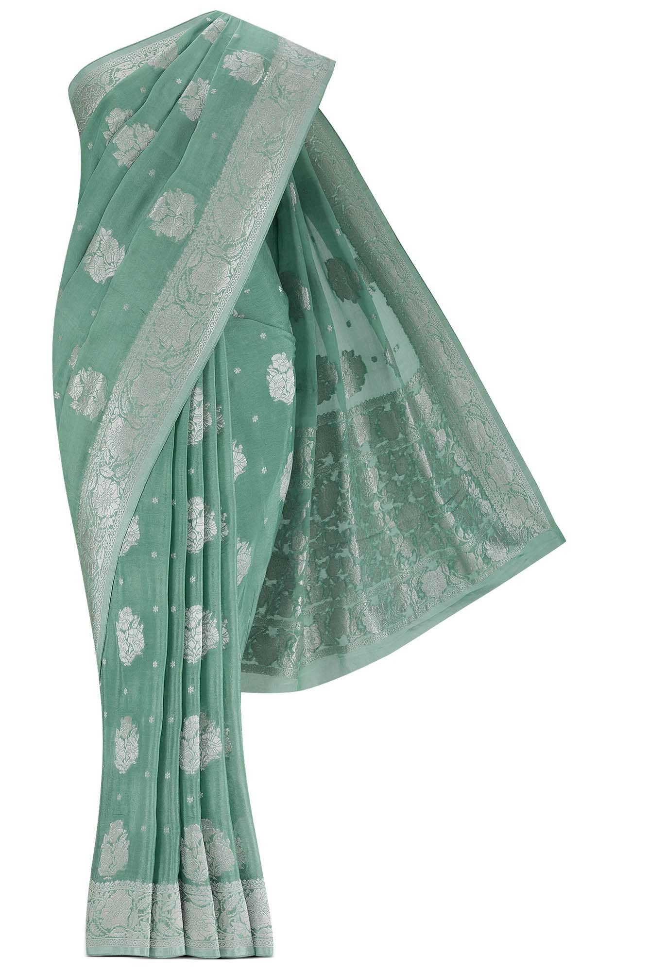 Green Blended Crepe Saree