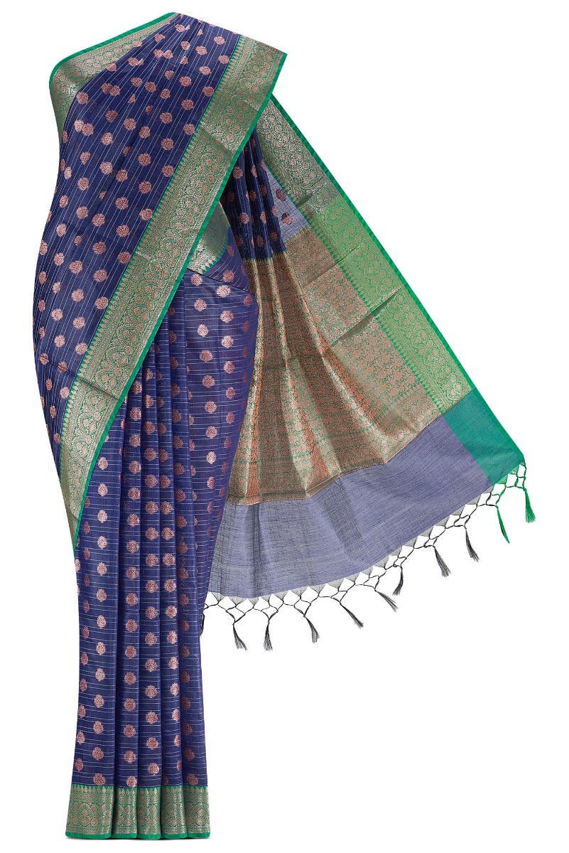 Blue Blended Silk Cotton Saree