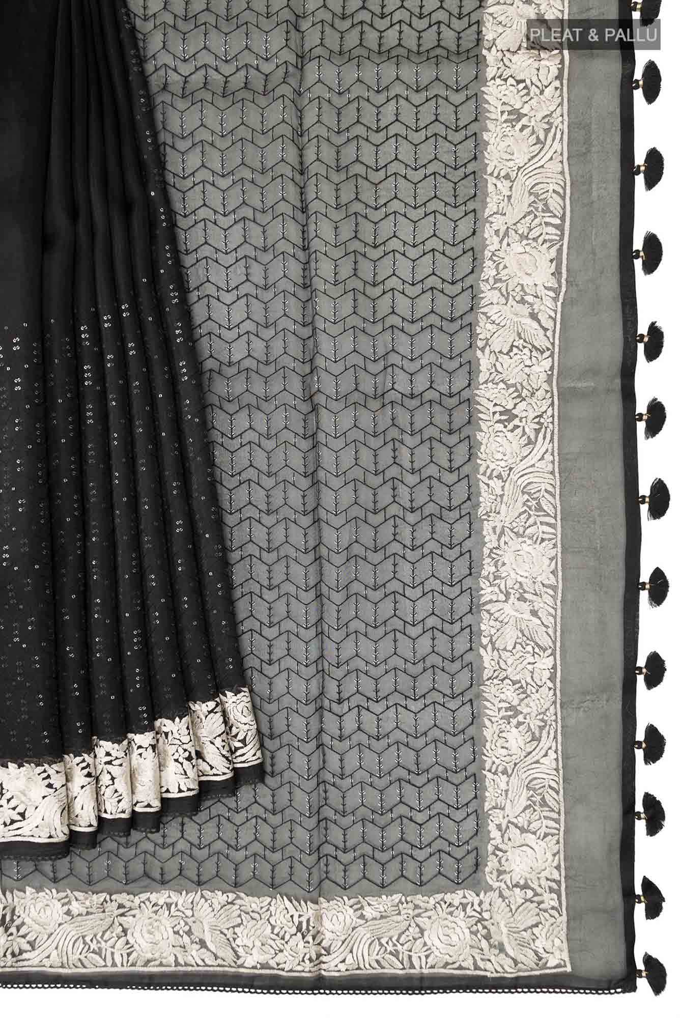 Black Pure Organza Silk Saree