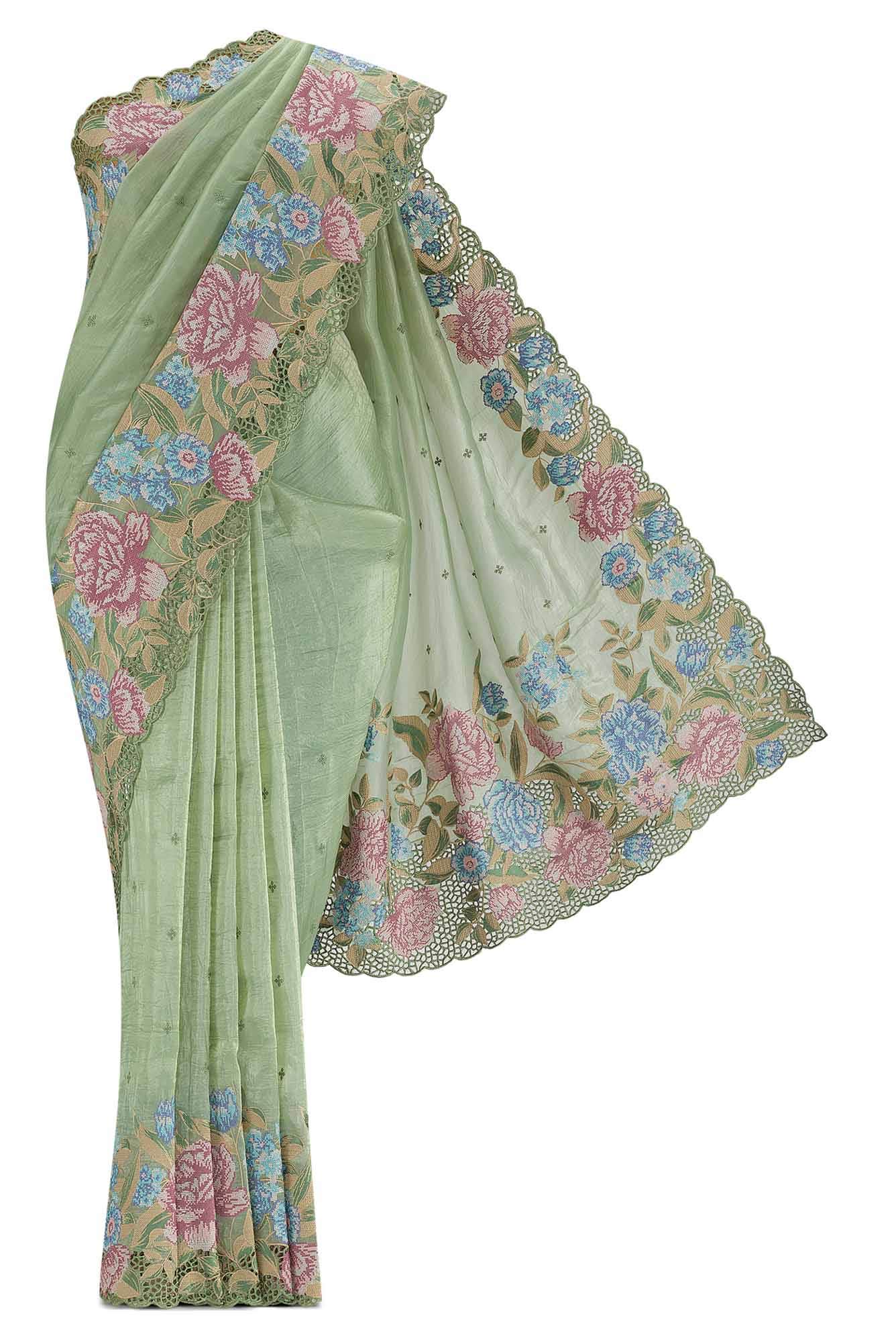 Green Blended Organza Silk Saree