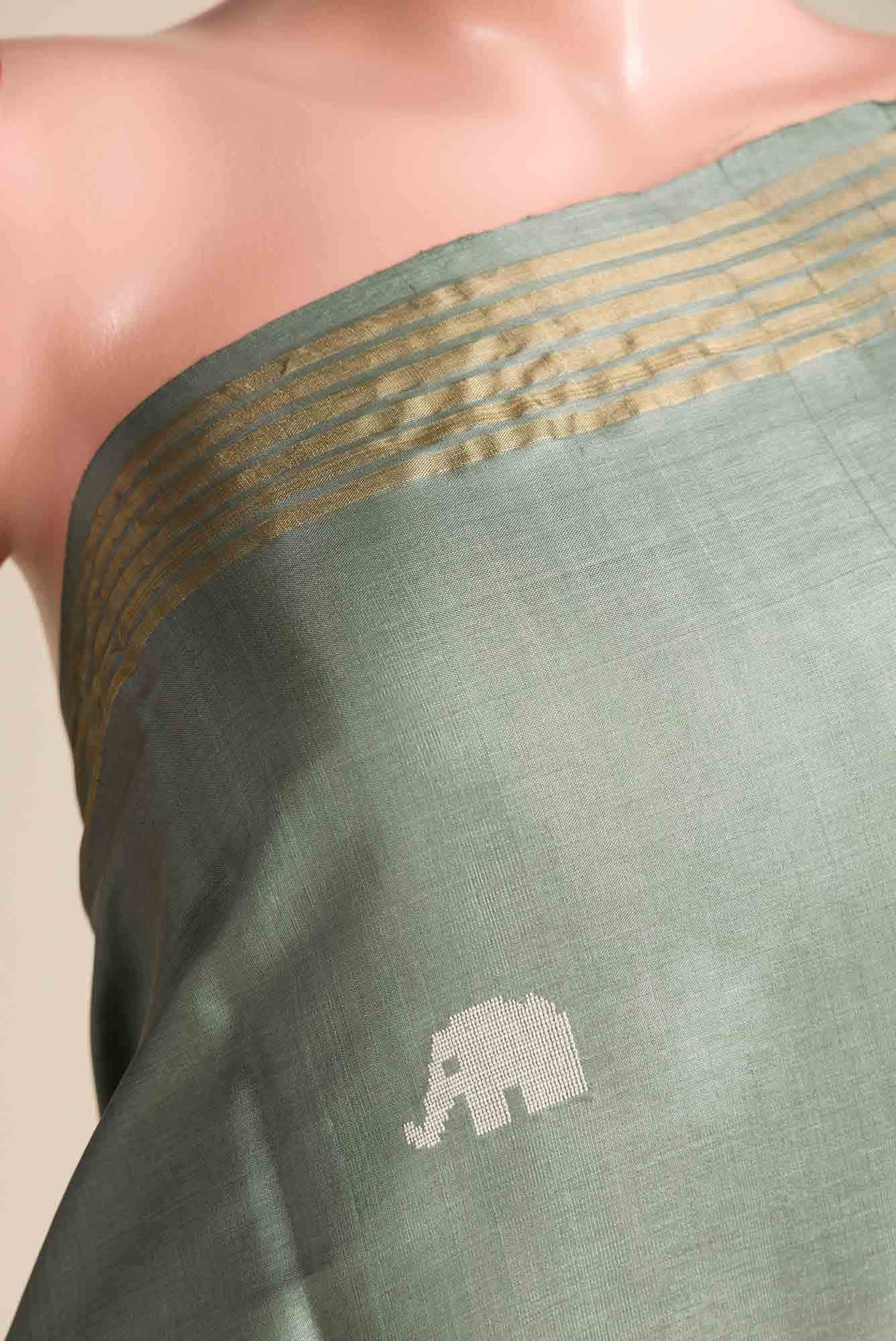 Elephant Whispers-Green Bhagalpuri Tussar Silk Saree