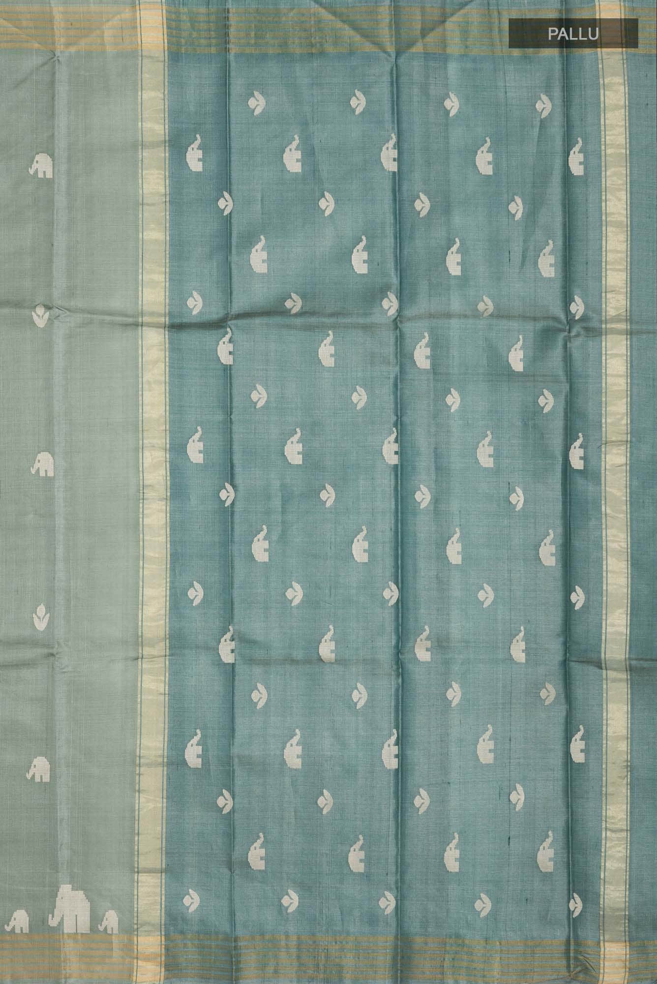 Elephant Whispers-Green Bhagalpuri Tussar Silk Saree