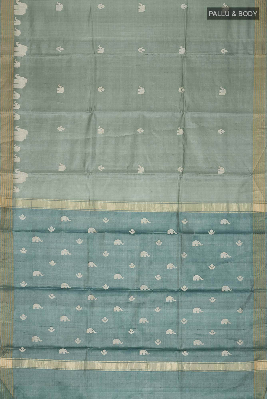 Elephant Whispers-Green Bhagalpuri Tussar Silk Saree