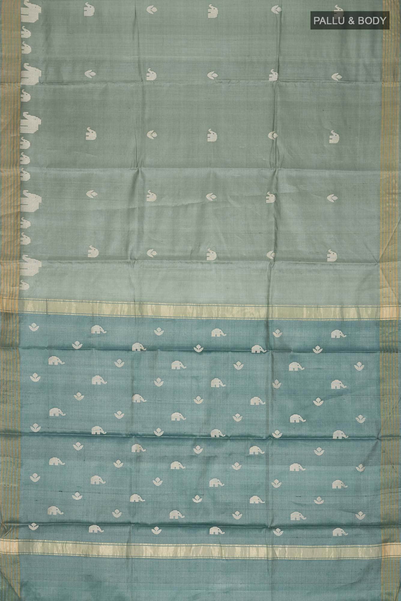 Elephant Whispers-Green Bhagalpuri Tussar Silk Saree