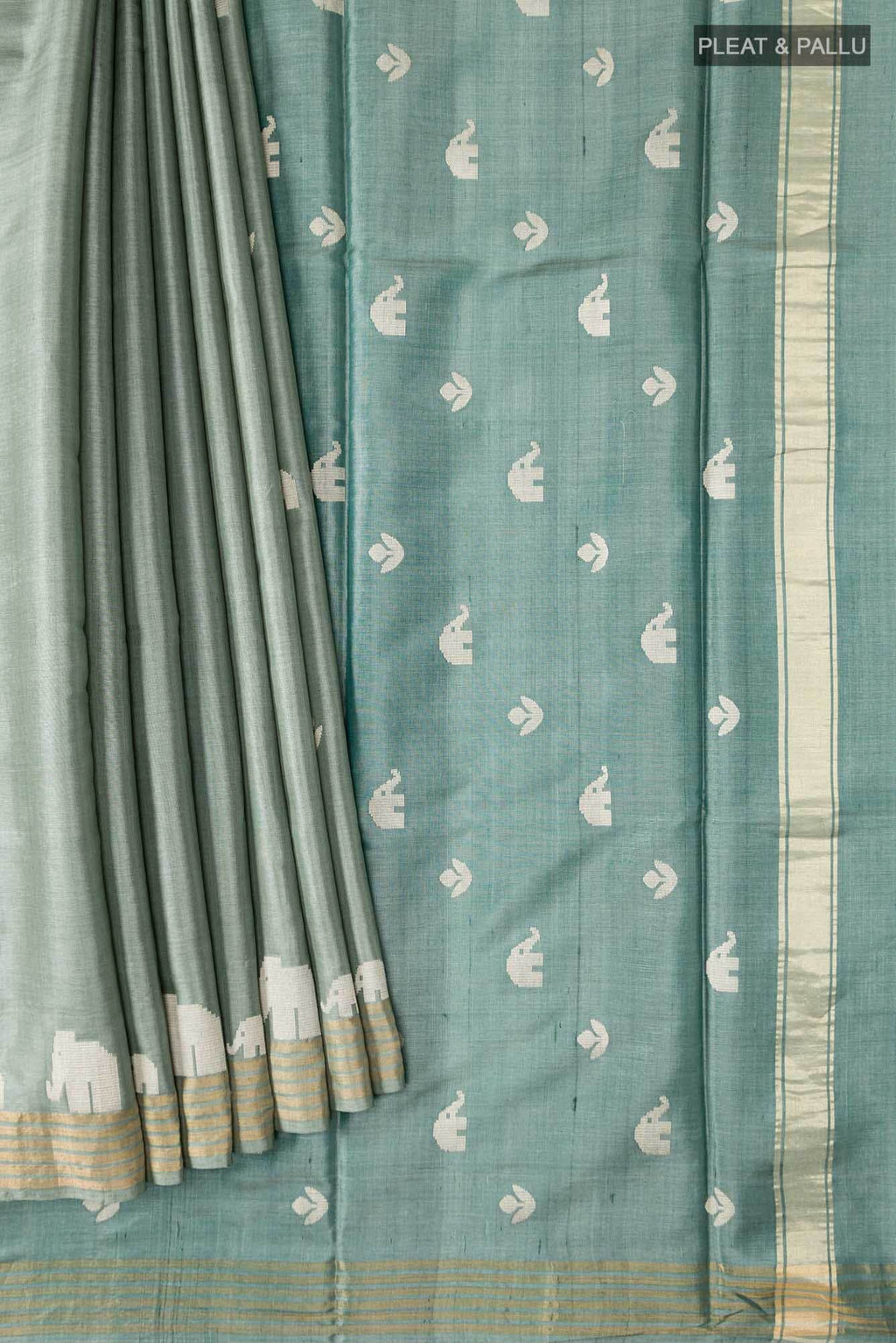 Elephant Whispers-Green Bhagalpuri Tussar Silk Saree