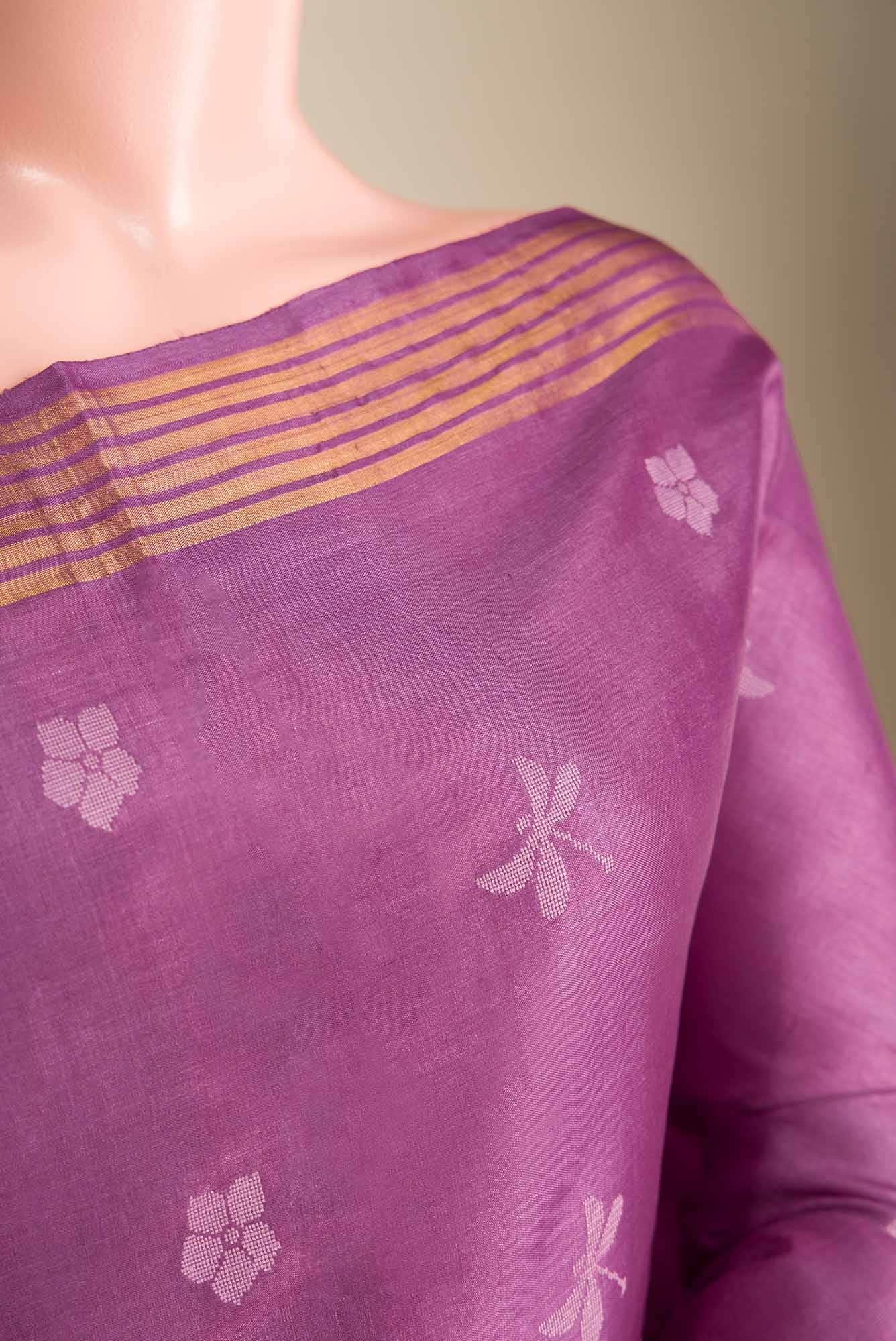 Dance of Dragonfly-Purple Bhagalpuri Tussar Silk Saree