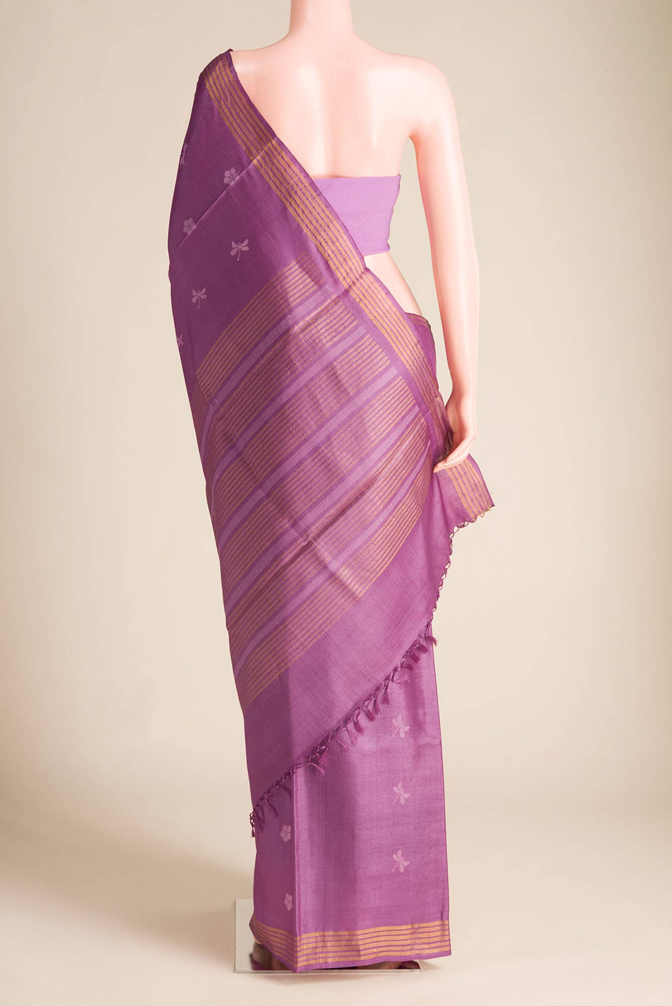 Dance of Dragonfly-Purple Bhagalpuri Tussar Silk Saree
