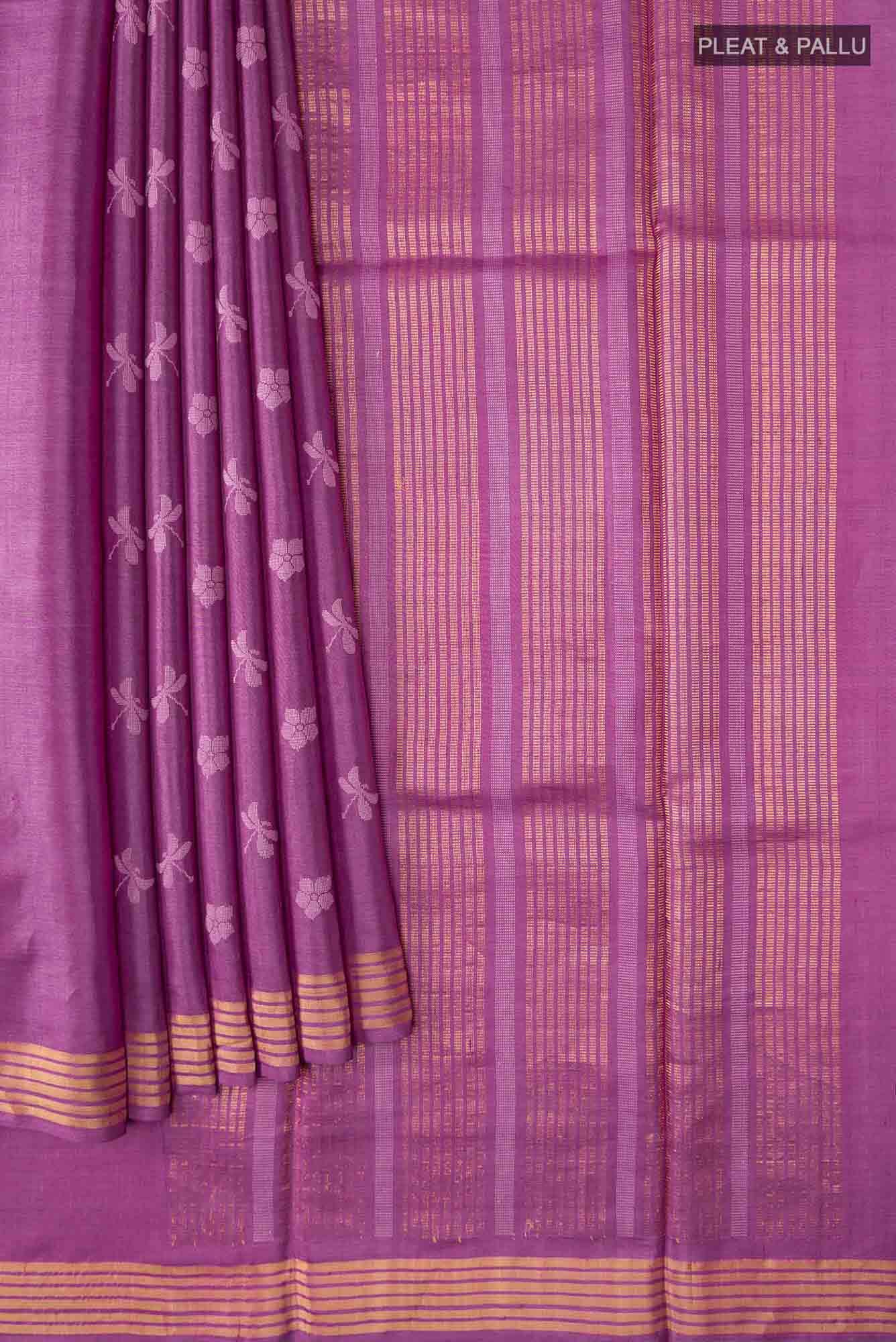 Dance of Dragonfly-Purple Bhagalpuri Tussar Silk Saree