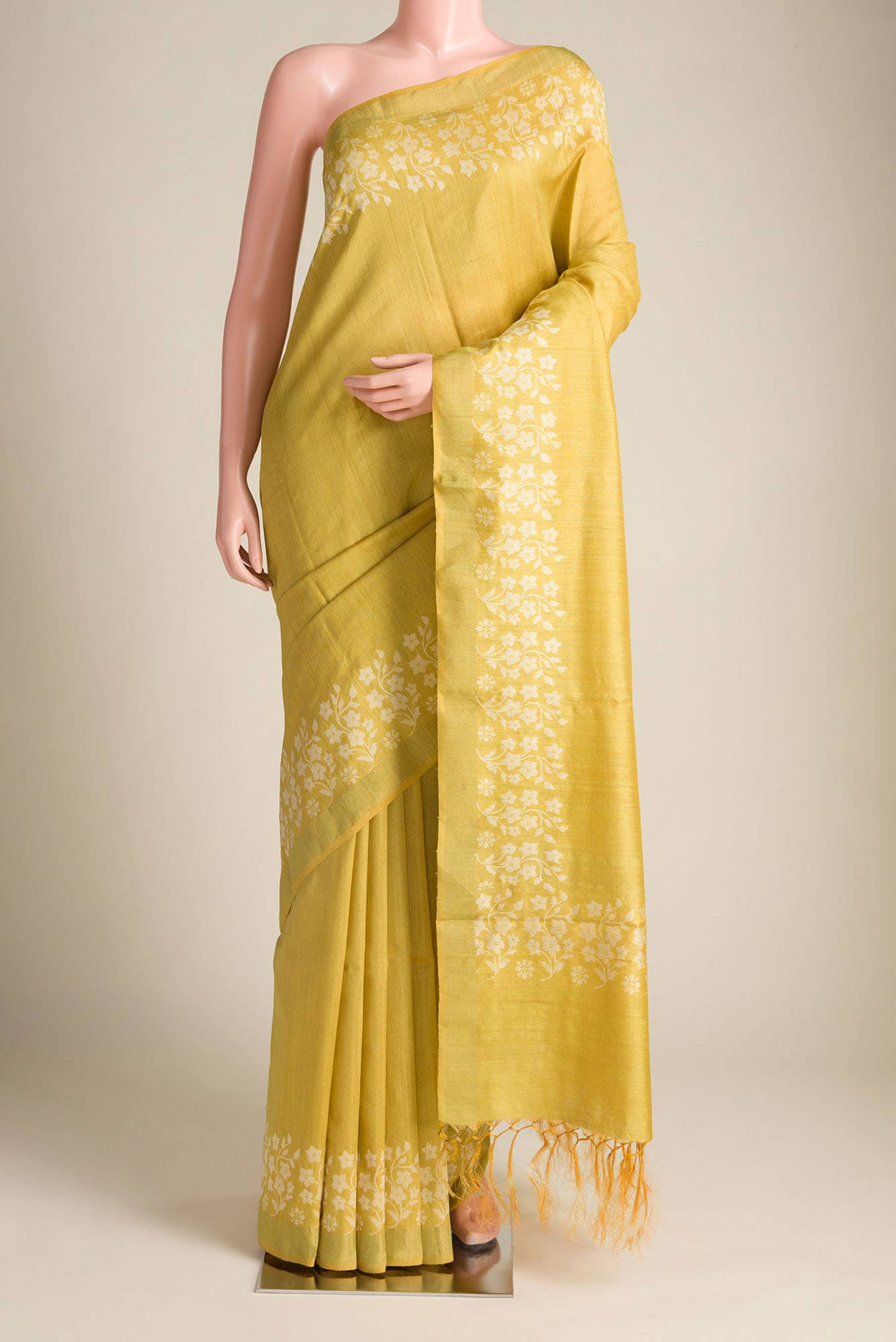 Forget Me Not-Yellow Bhagalpuri Tussar Silk Saree