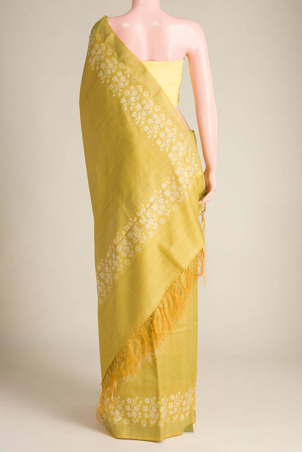 Forget Me Not-Yellow Bhagalpuri Tussar Silk Saree