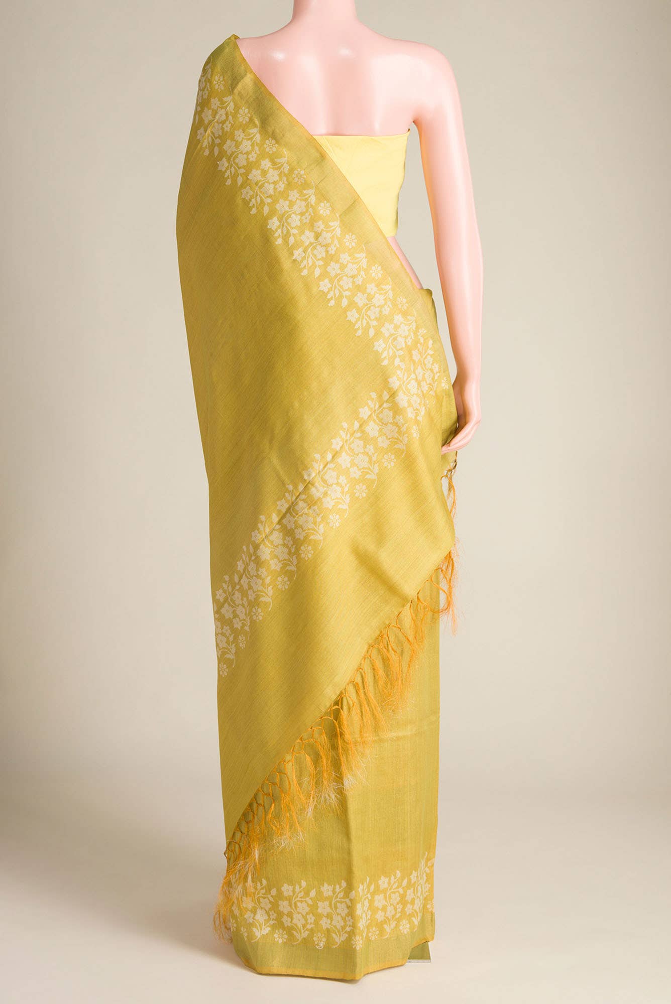 Forget Me Not-Yellow Bhagalpuri Tussar Silk Saree