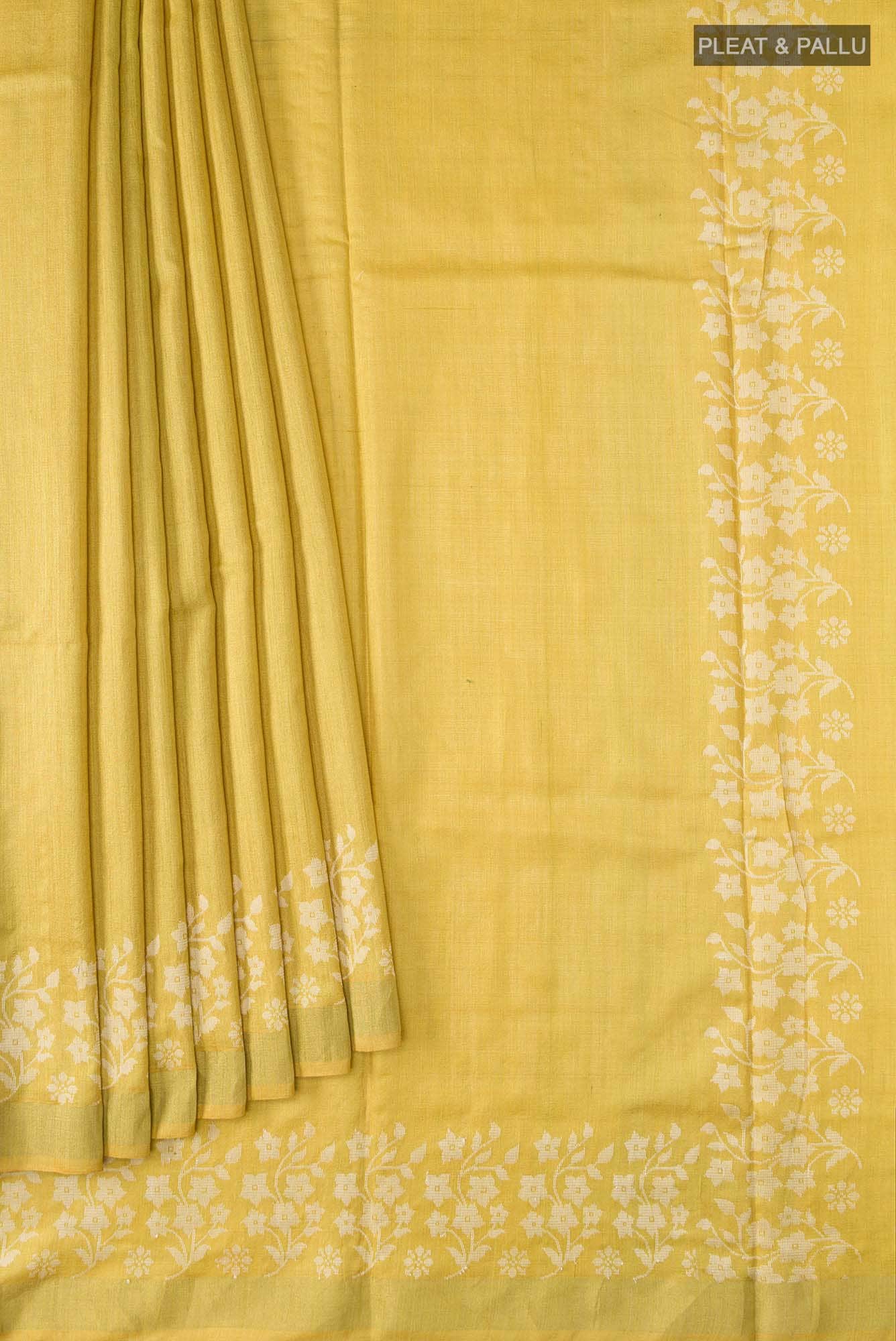 Forget Me Not-Yellow Bhagalpuri Tussar Silk Saree