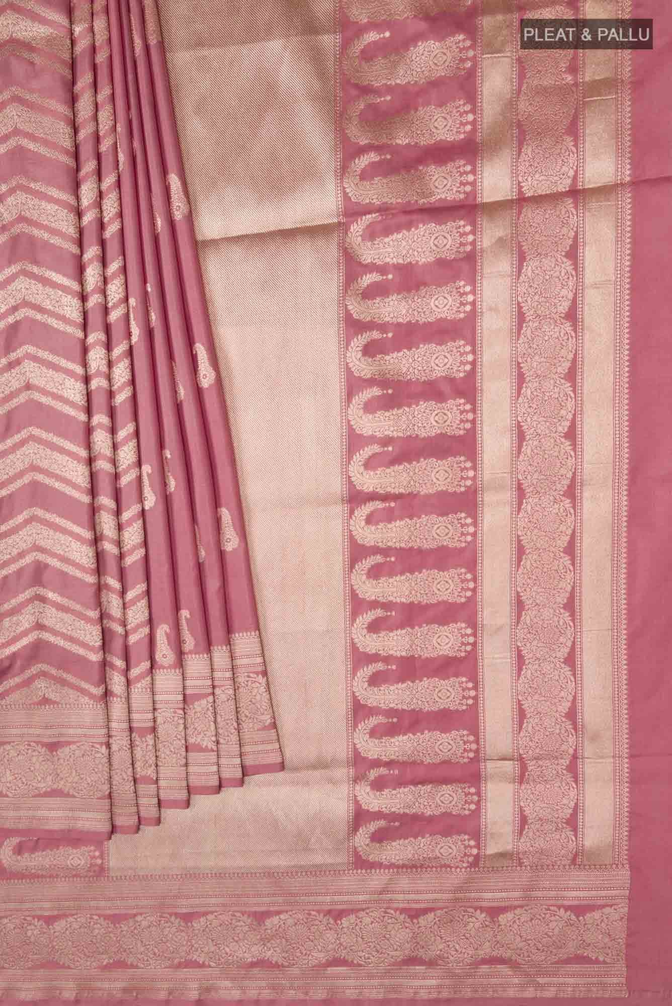 Bhagyavati-Peach Banarasi Silk Saree