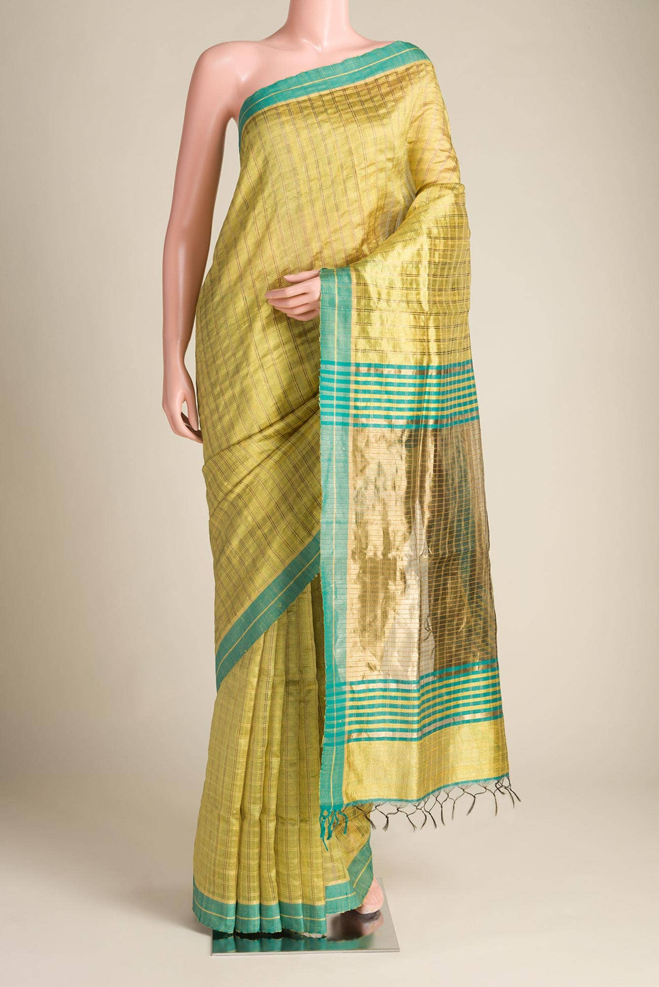 Golden Forest-Yellow Bhagalpuri Tussar Silk Saree