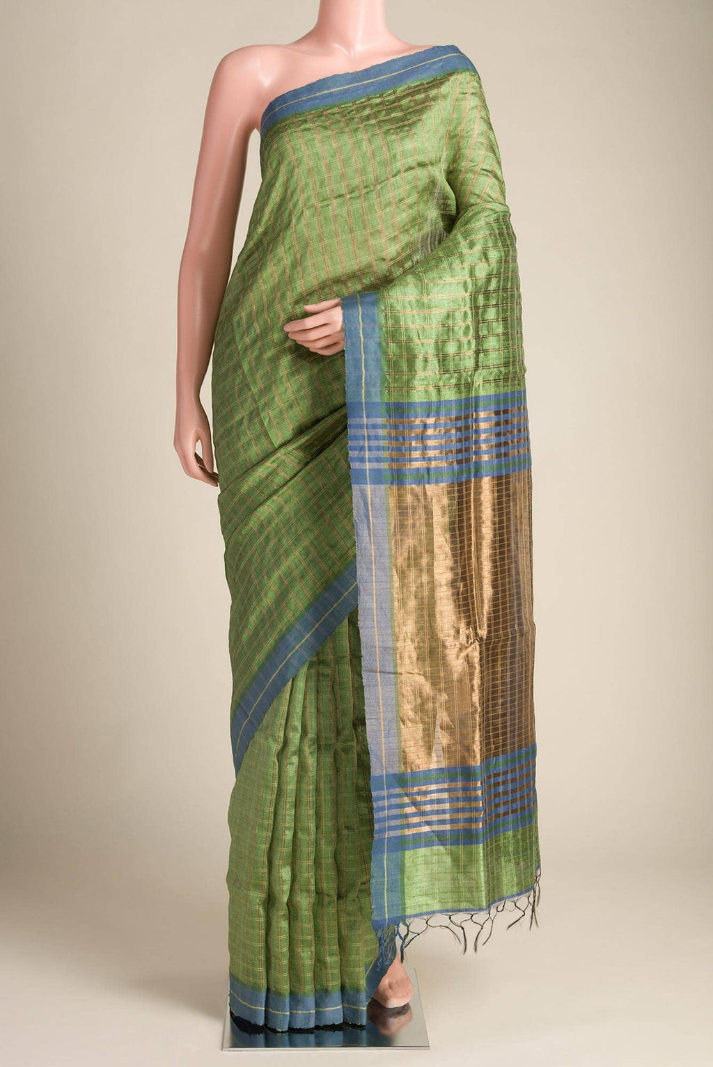 Tropical Teal-Green Bhagalpuri Tussar Silk Saree