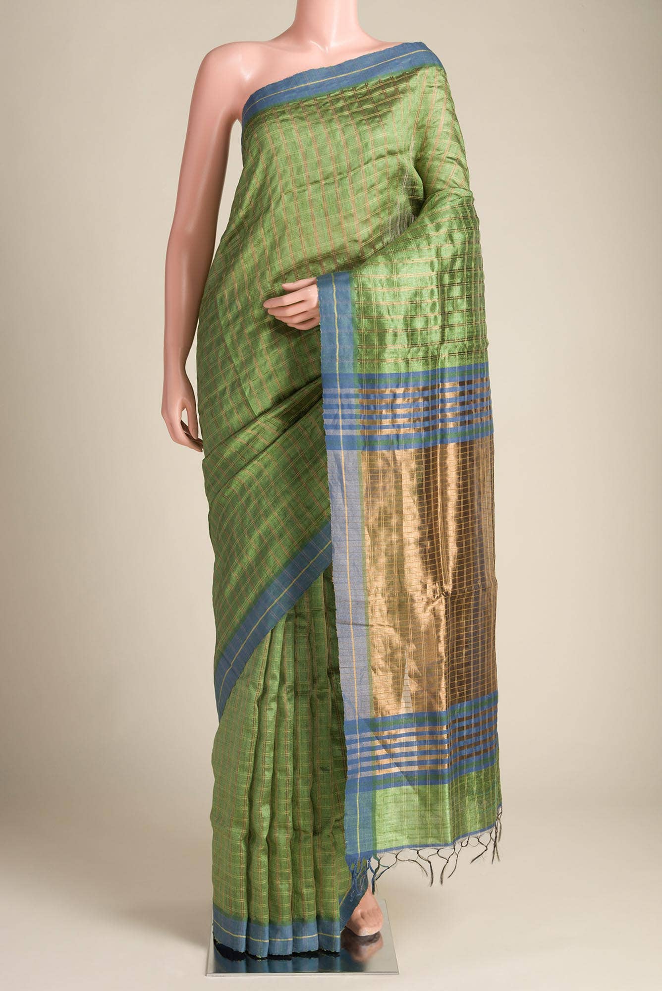 Tropical Teal-Green Bhagalpuri Tussar Silk Saree