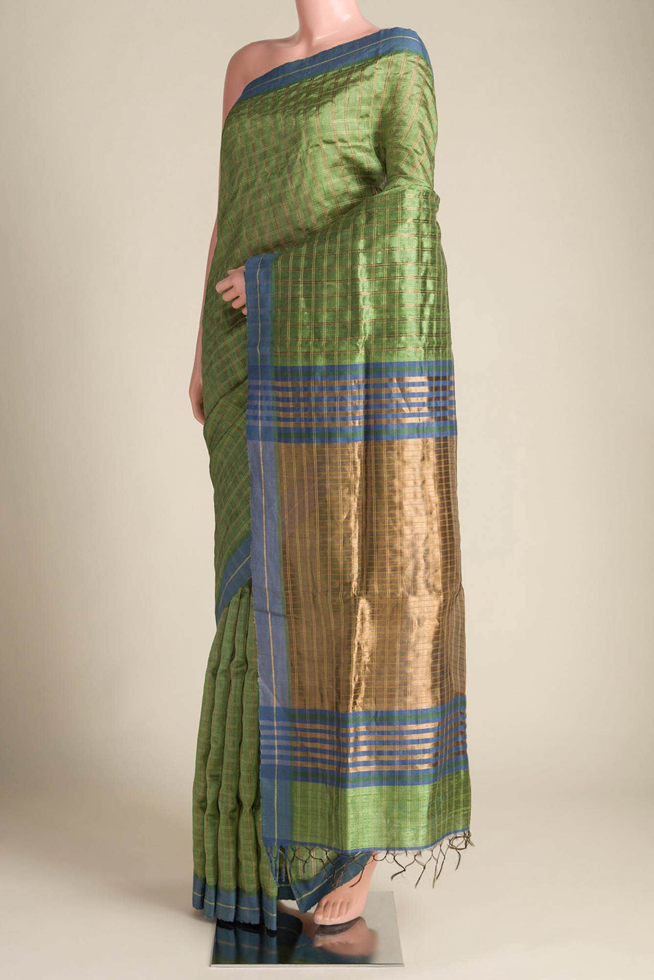 Tropical Teal-Green Bhagalpuri Tussar Silk Saree