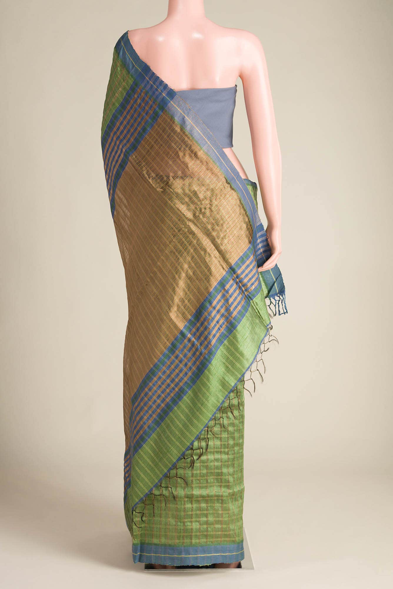 Tropical Teal-Green Bhagalpuri Tussar Silk Saree
