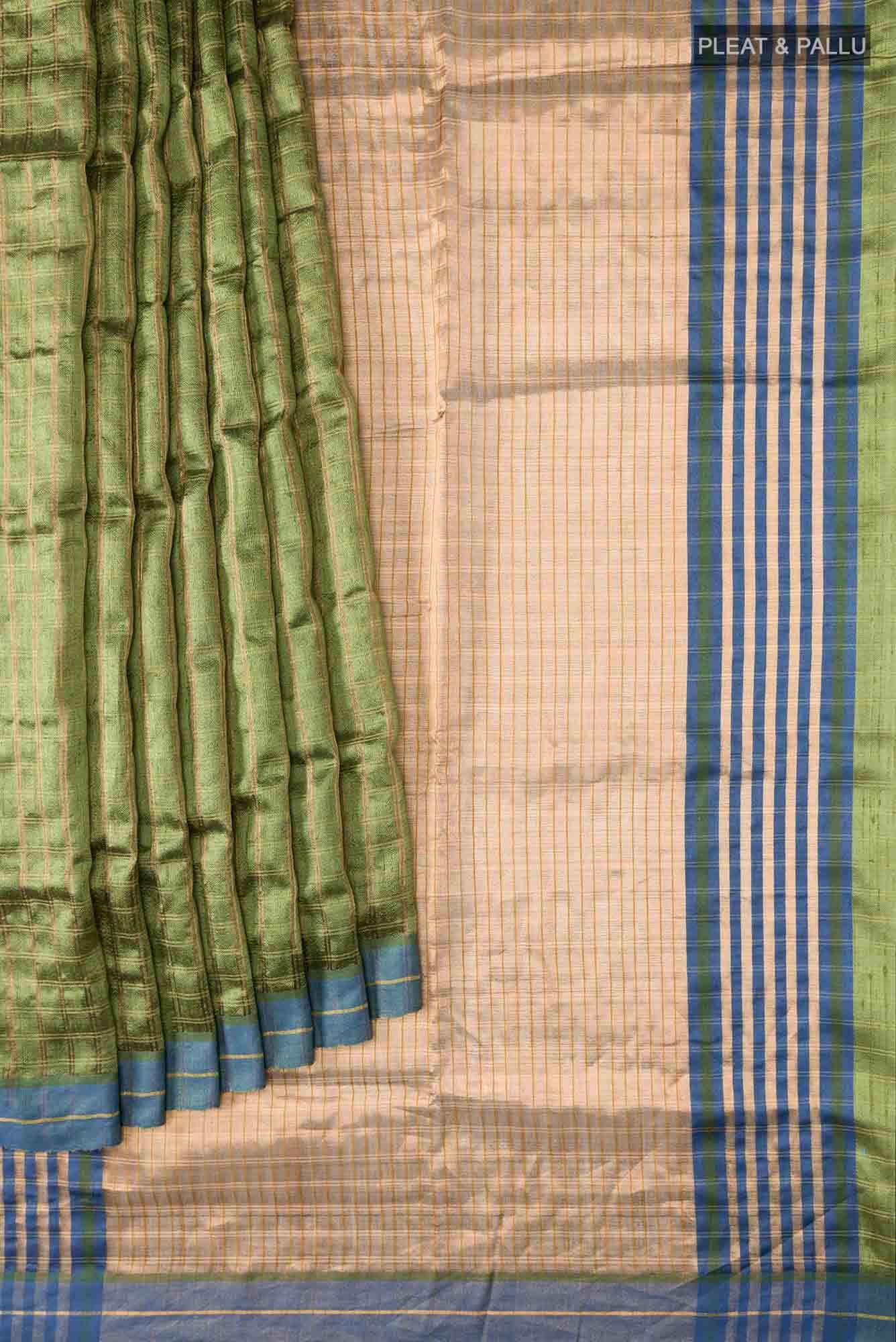 Tropical Teal-Green Bhagalpuri Tussar Silk Saree