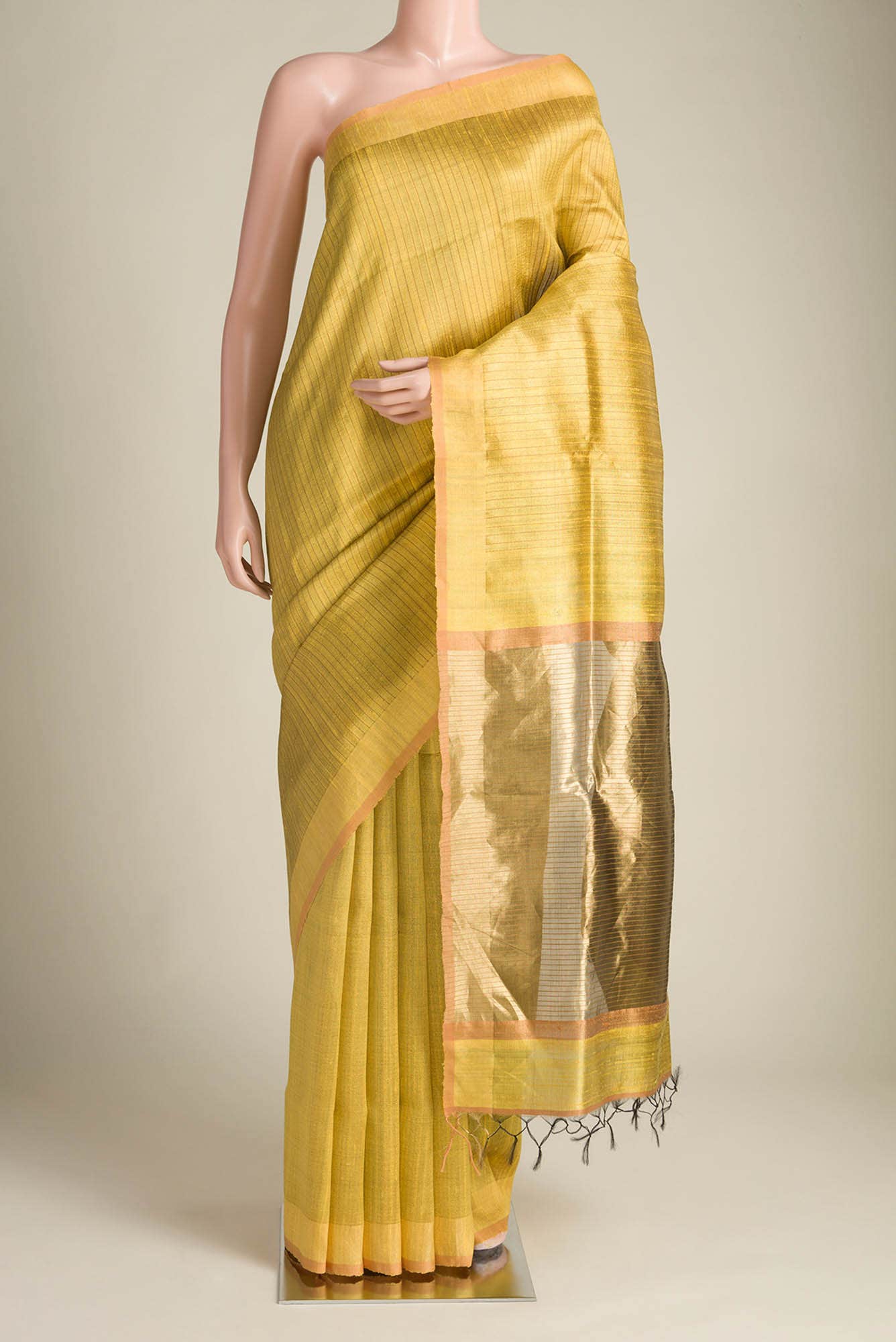 Lemon Breeze-Yellow Bhagalpuri Tussar Silk Saree