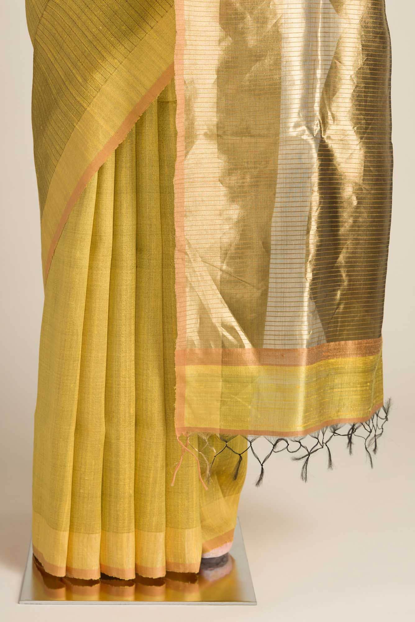 Lemon Breeze-Yellow Bhagalpuri Tussar Silk Saree