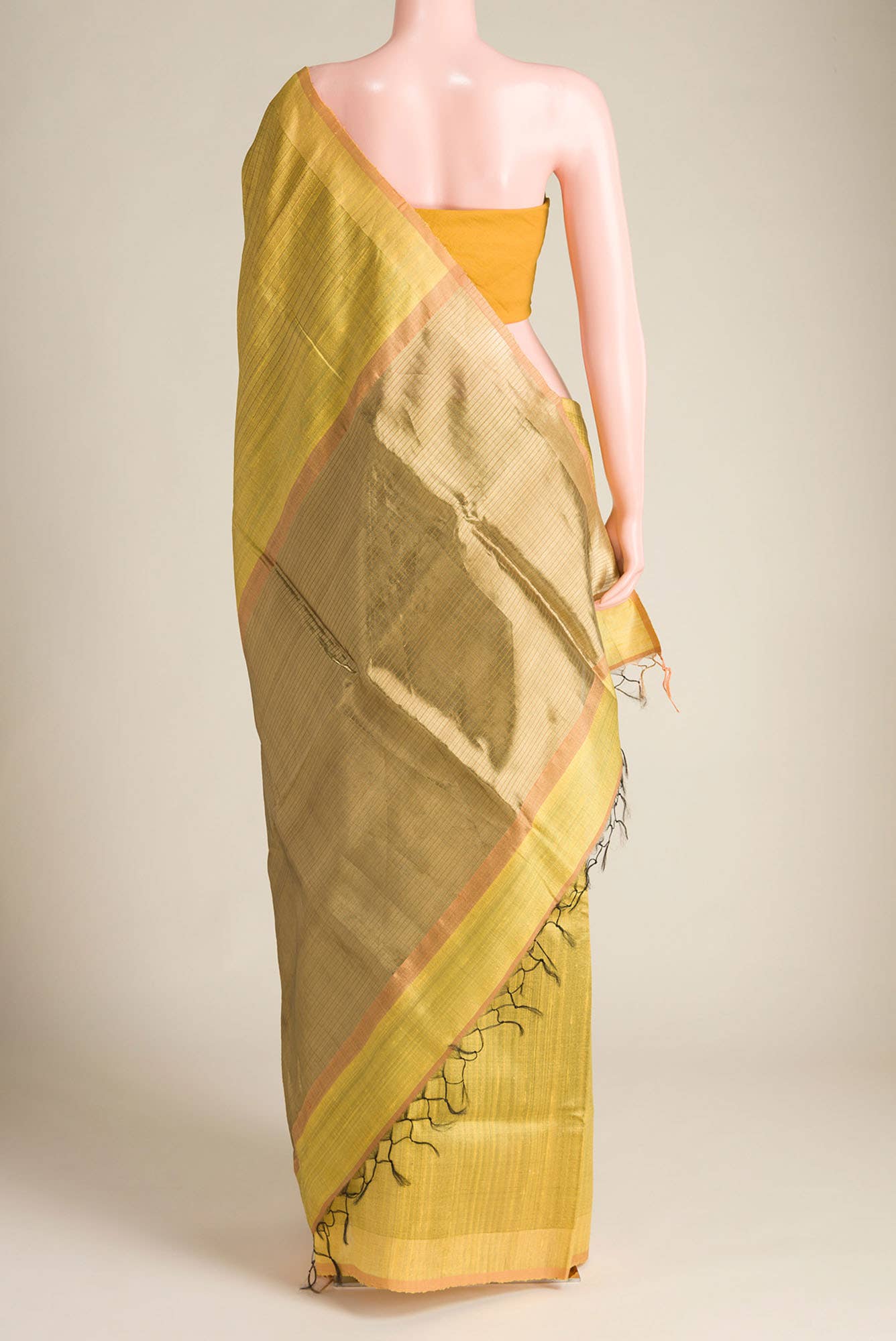 Lemon Breeze-Yellow Bhagalpuri Tussar Silk Saree