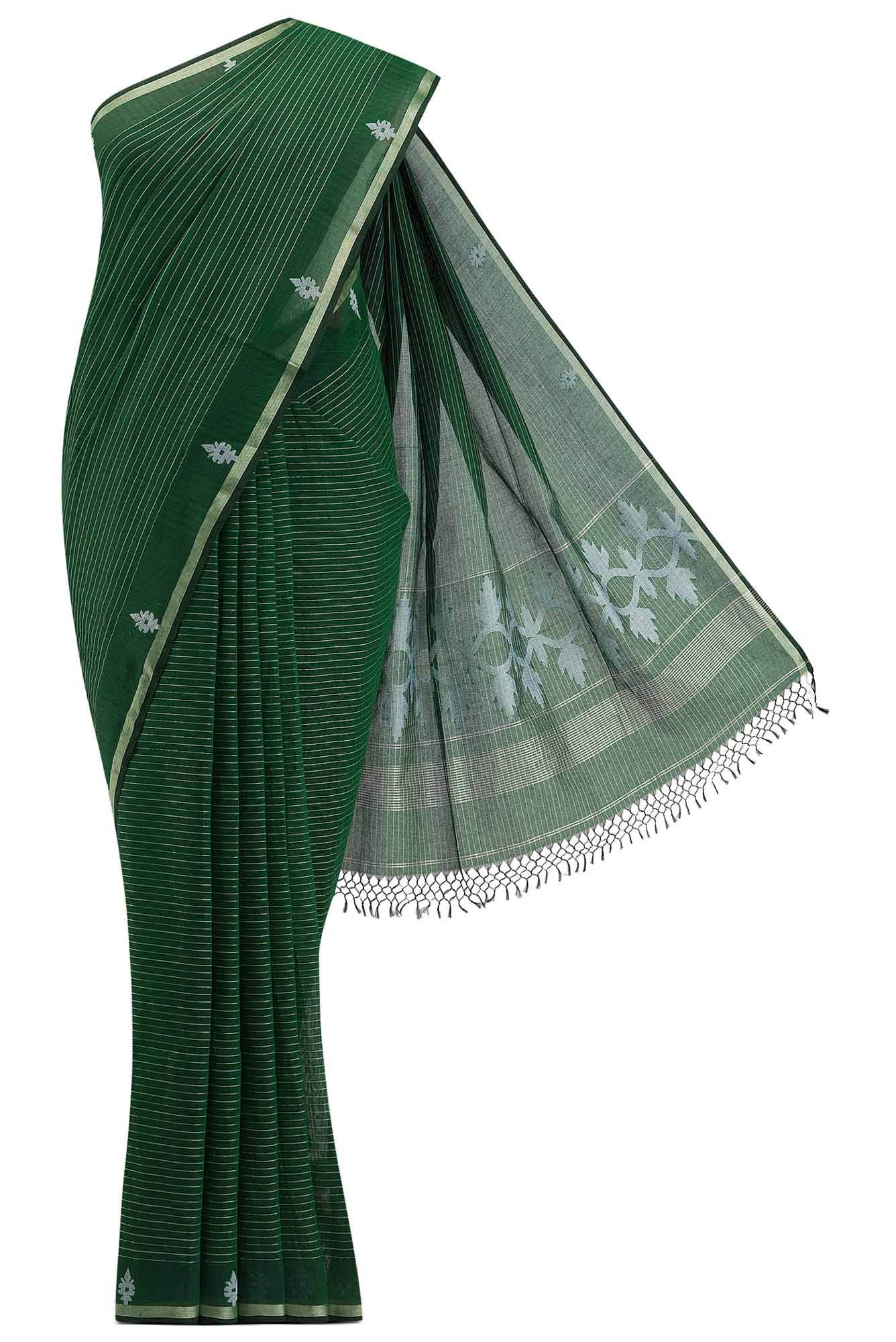 Haimanti-Bottle Green Bengal Cotton Saree