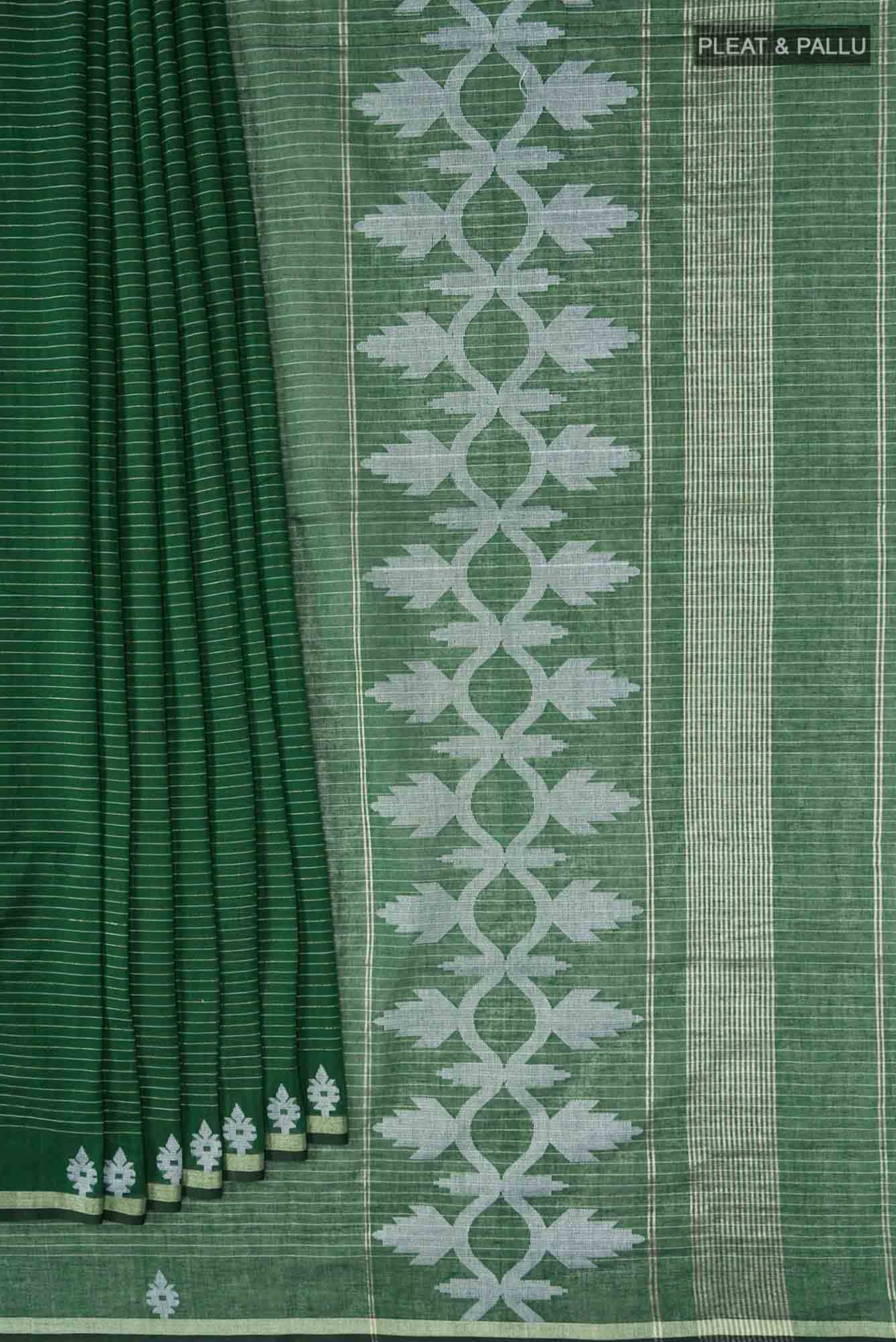 Haimanti-Bottle Green Bengal Cotton Saree