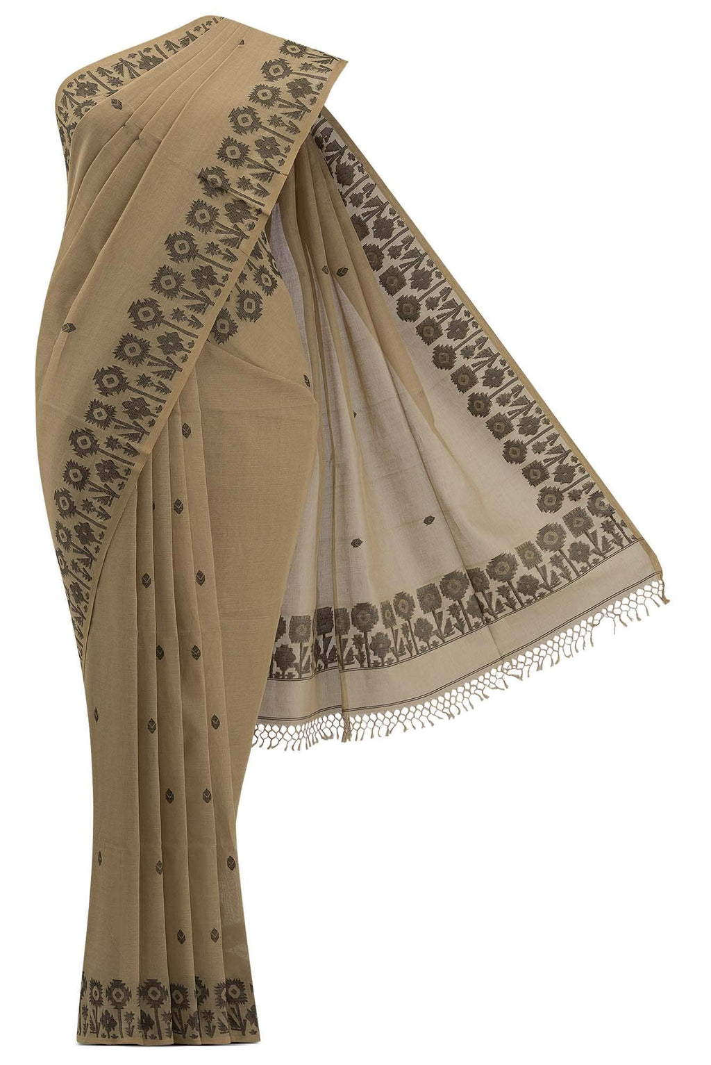 Paromita-Dark Beige Bengal Cotton Saree