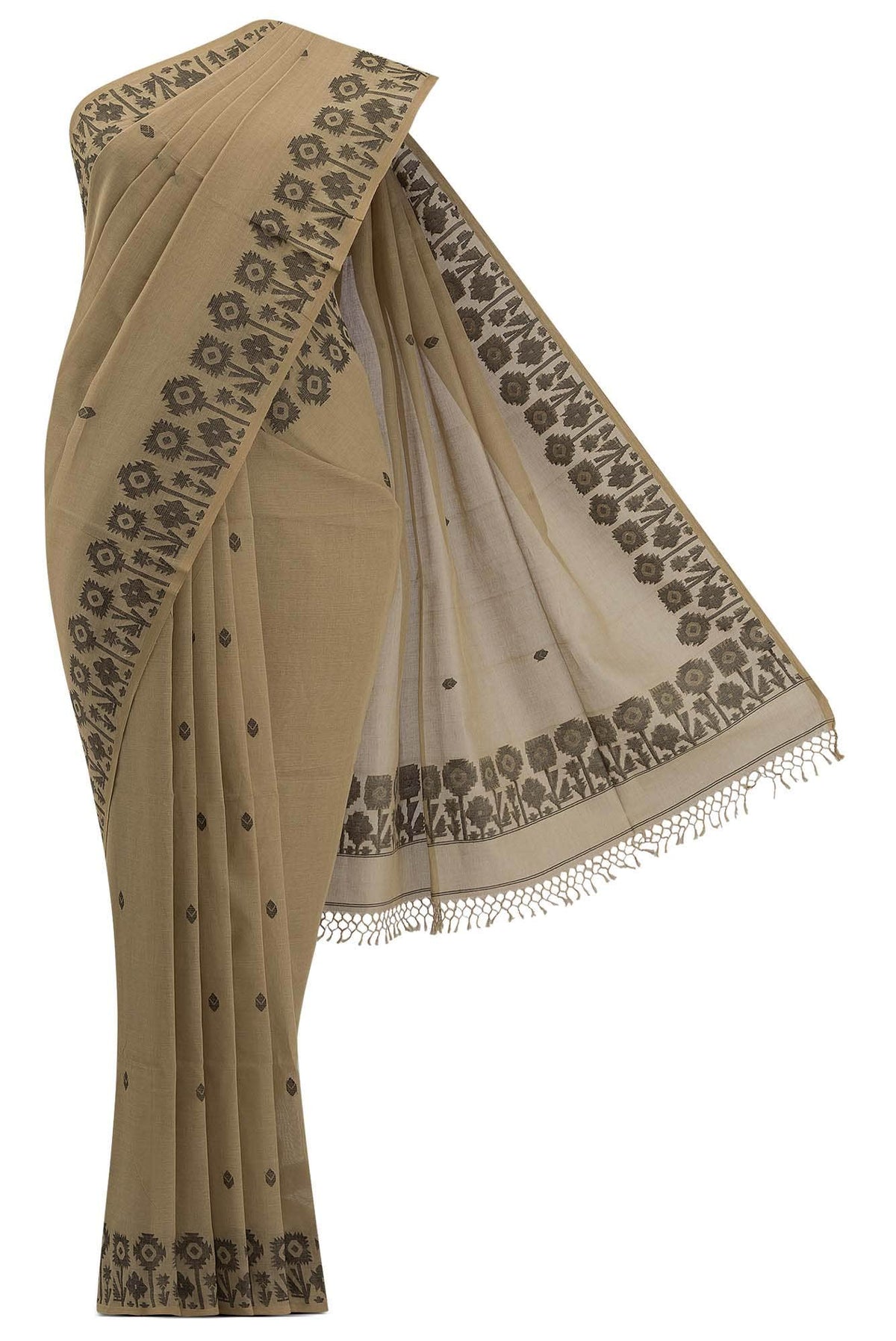 Paromita-Dark Beige Bengal Cotton Saree