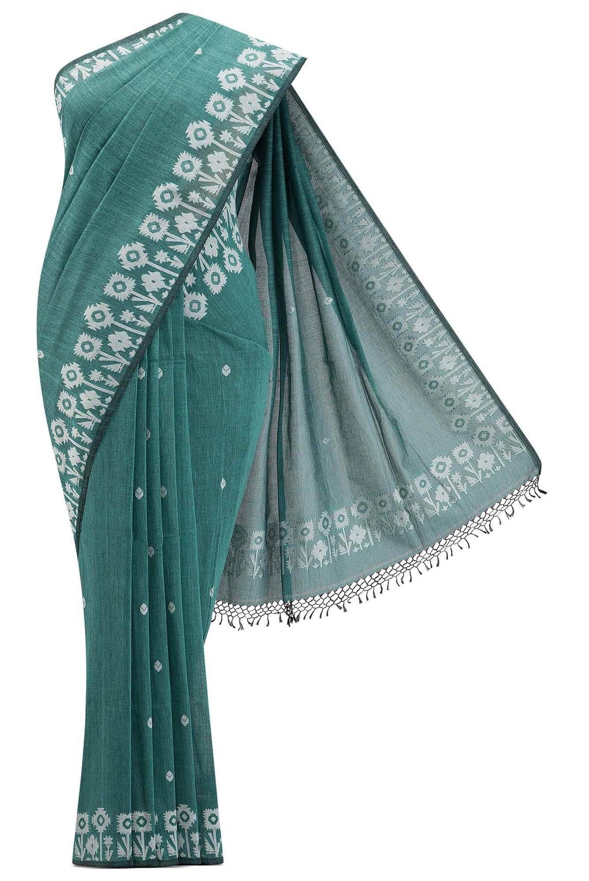 Paromita-Teal Green Bengal Cotton Saree