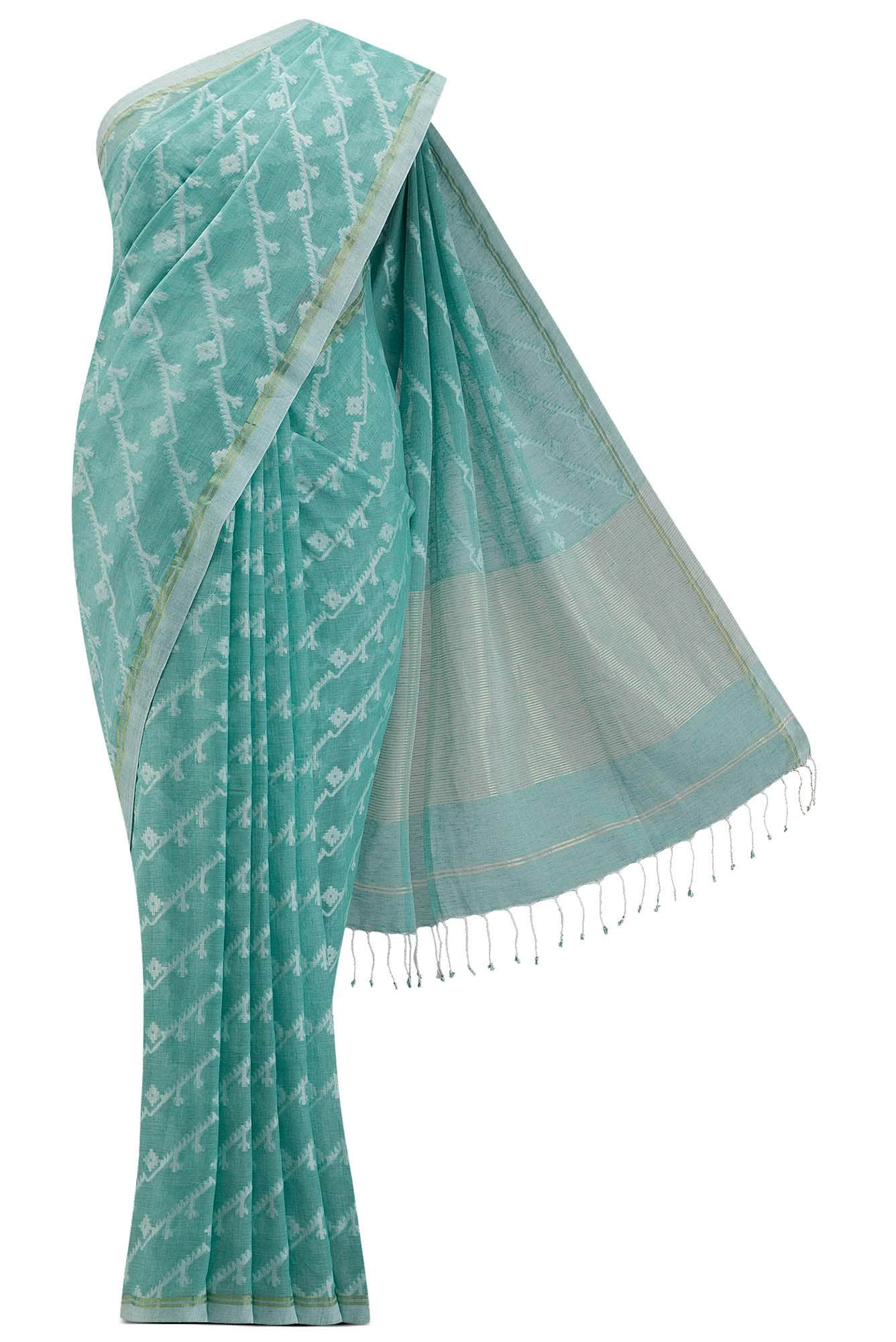 Bimala-Teal Green Bengal Cotton Saree