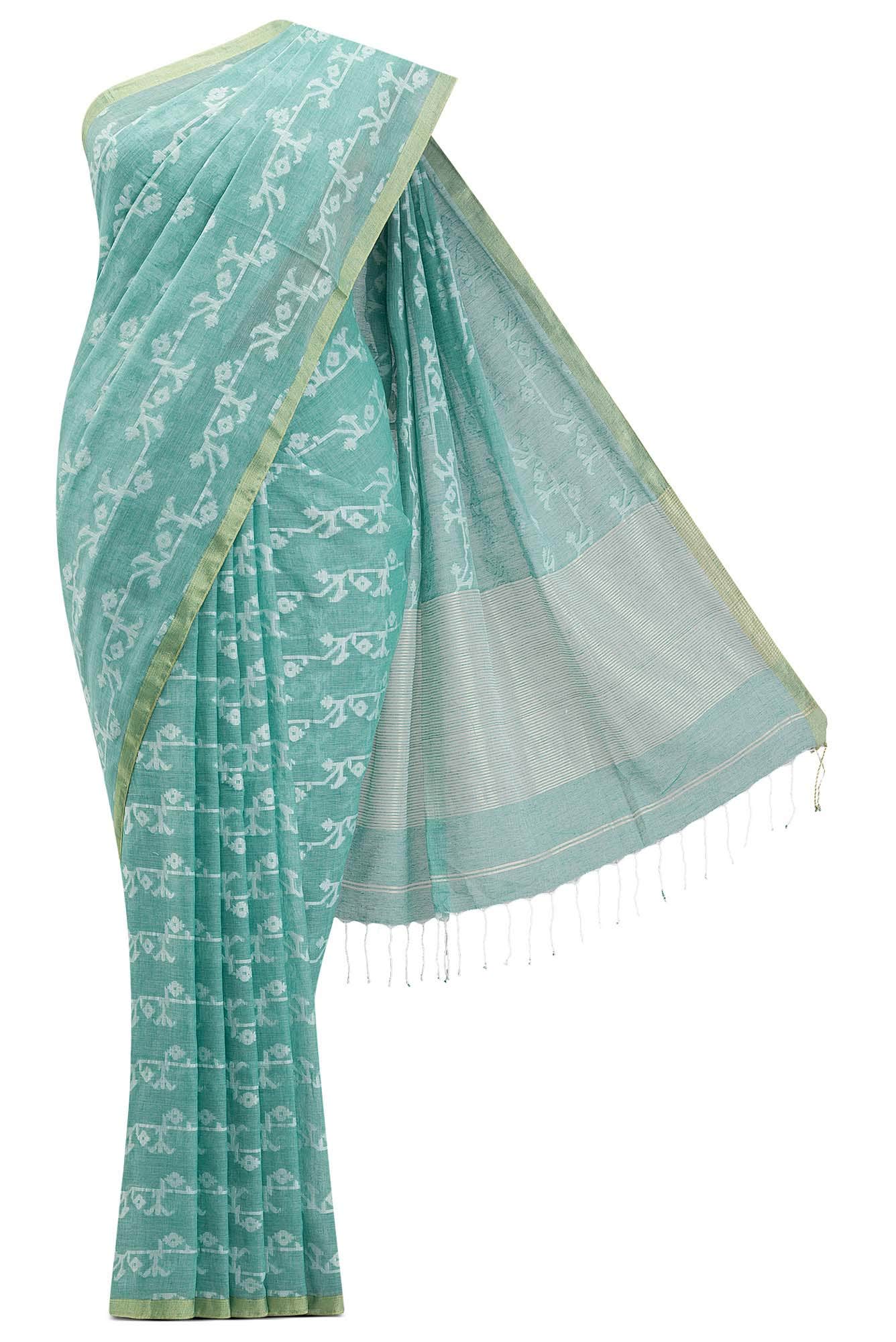 Kadambini-Teal Green Bengal Cotton Saree