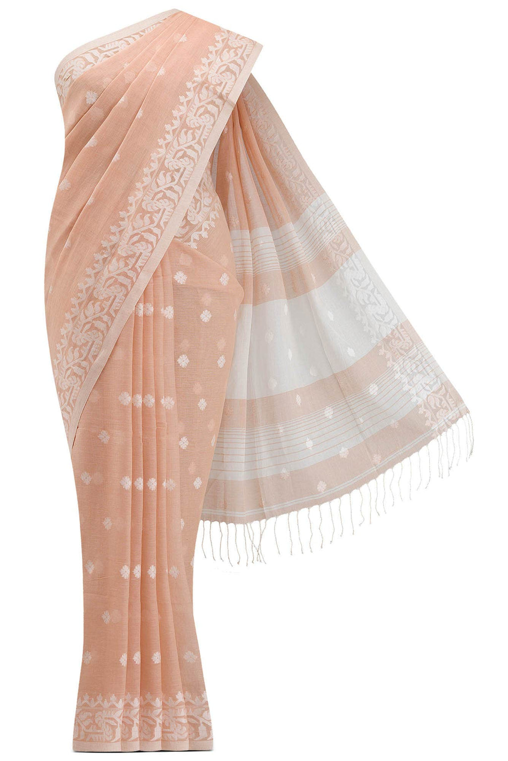 Aarna-Peach Bengal Cotton Saree