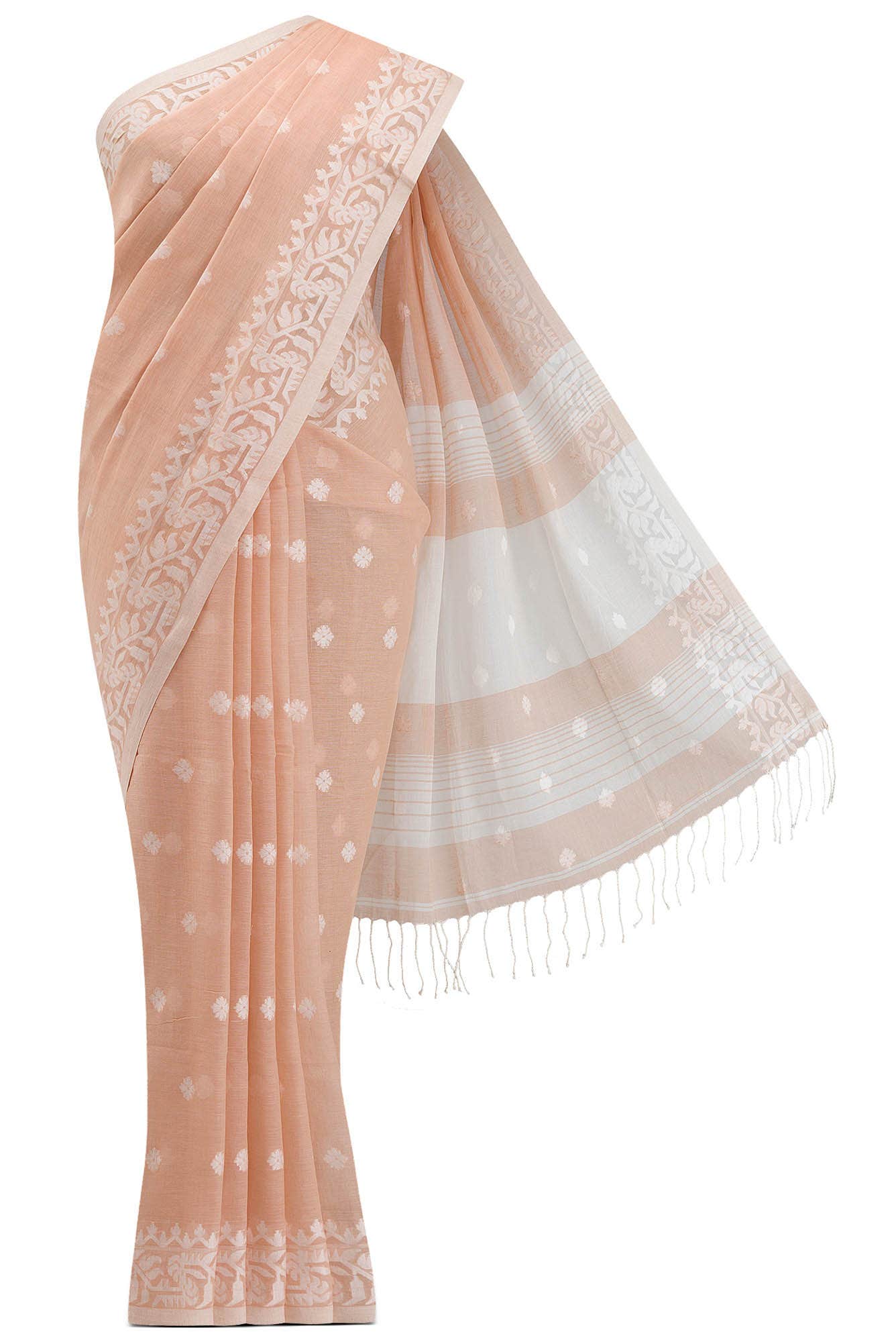 Aarna-Peach Bengal Cotton Saree