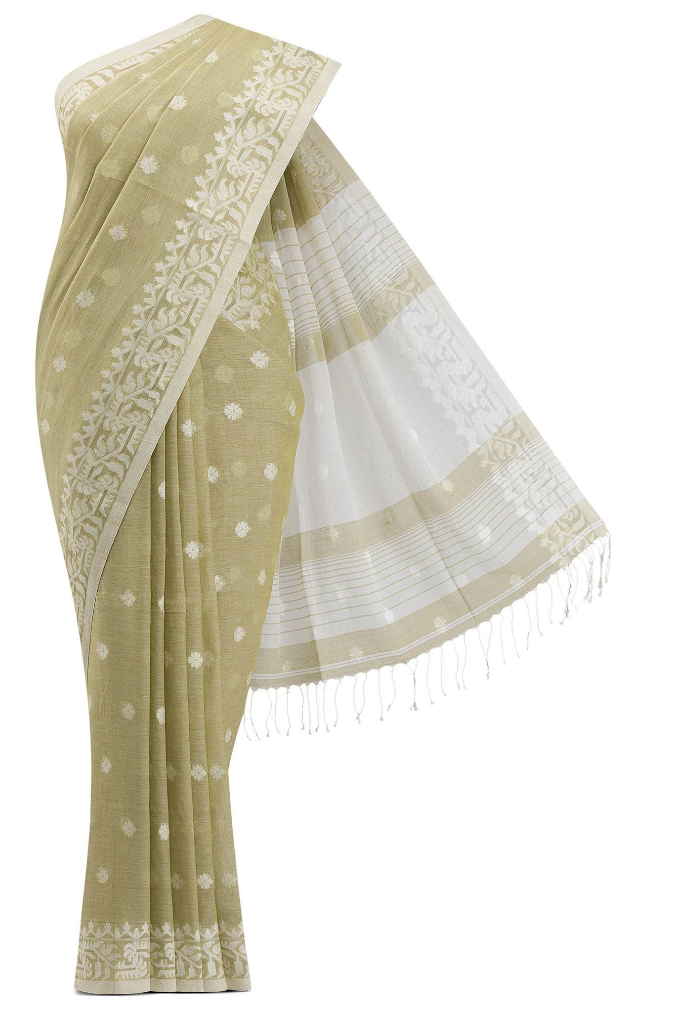 Aarna-Olive Green Bengal Cotton Saree
