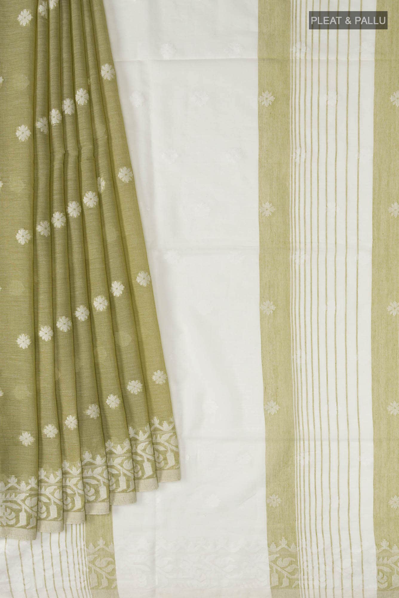 Aarna-Olive Green Bengal Cotton Saree