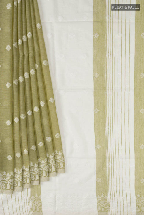 Aarna-Olive Green Bengal Cotton Saree