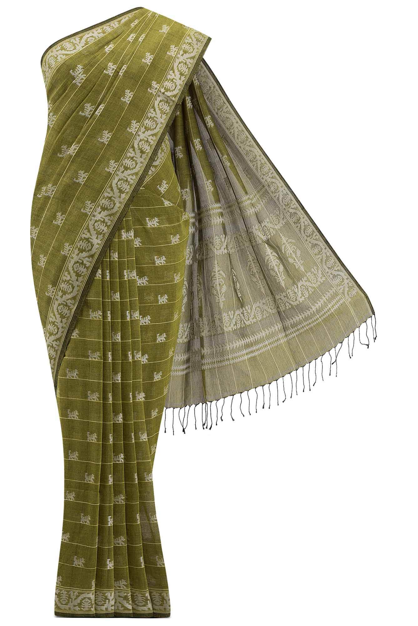Anamika-Olive Green Bengal Cotton Saree
